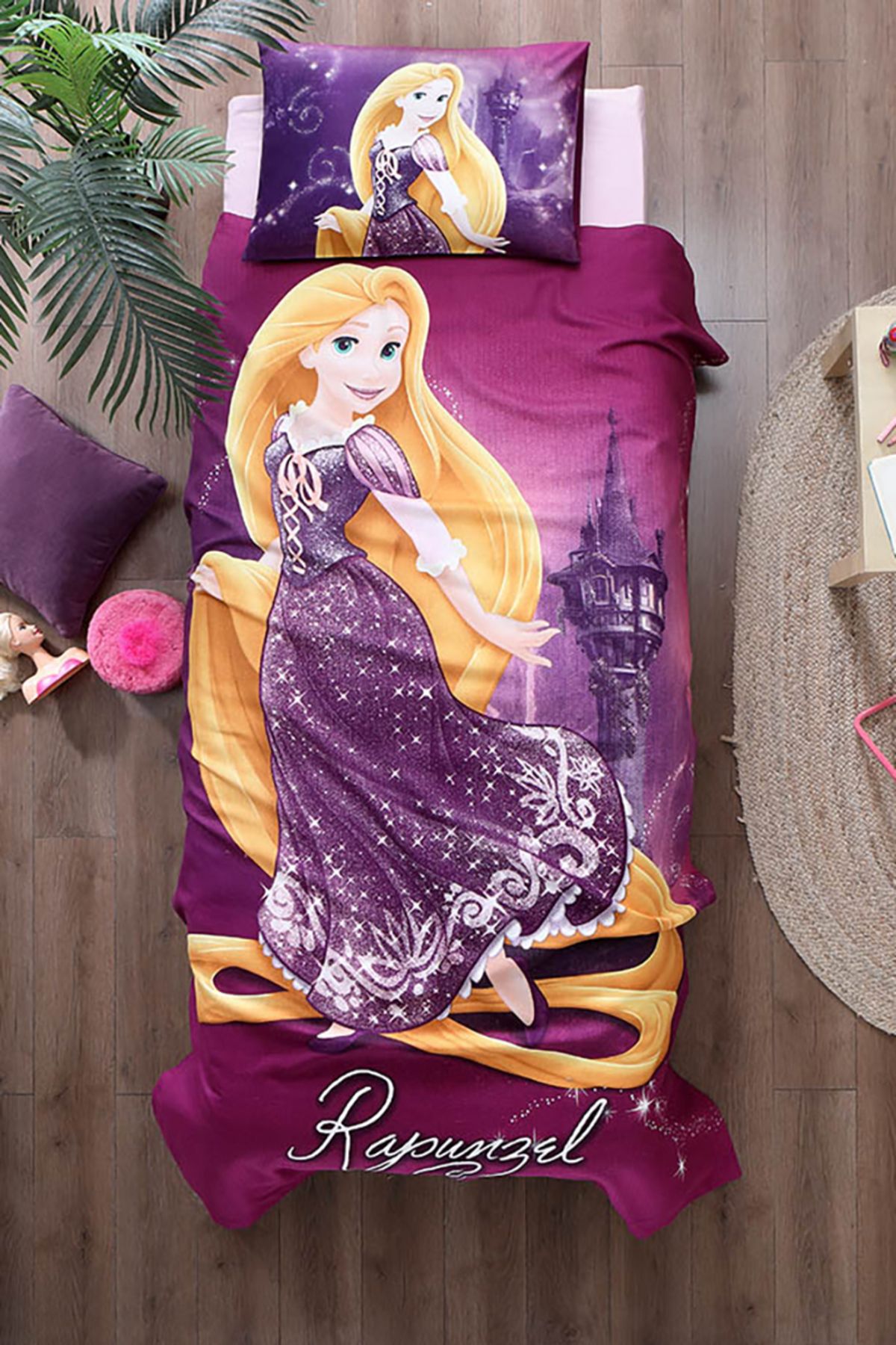 Özdilek Princess Rapunzel Tek Kişilik Disney Lisanslı Çocuk Pike Takımı