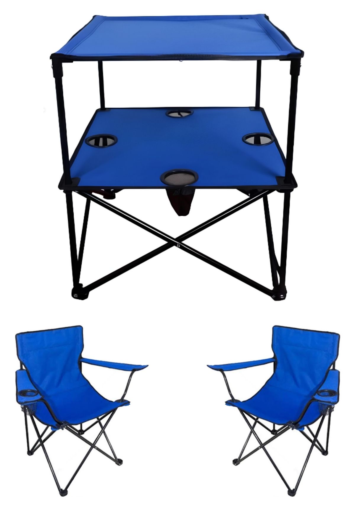 DeppoCenter 2 Adet Katlanır Kamp Sandalyesi ve 1 Adet 58x58  Kamp Masası Çantalı Kamp Seti