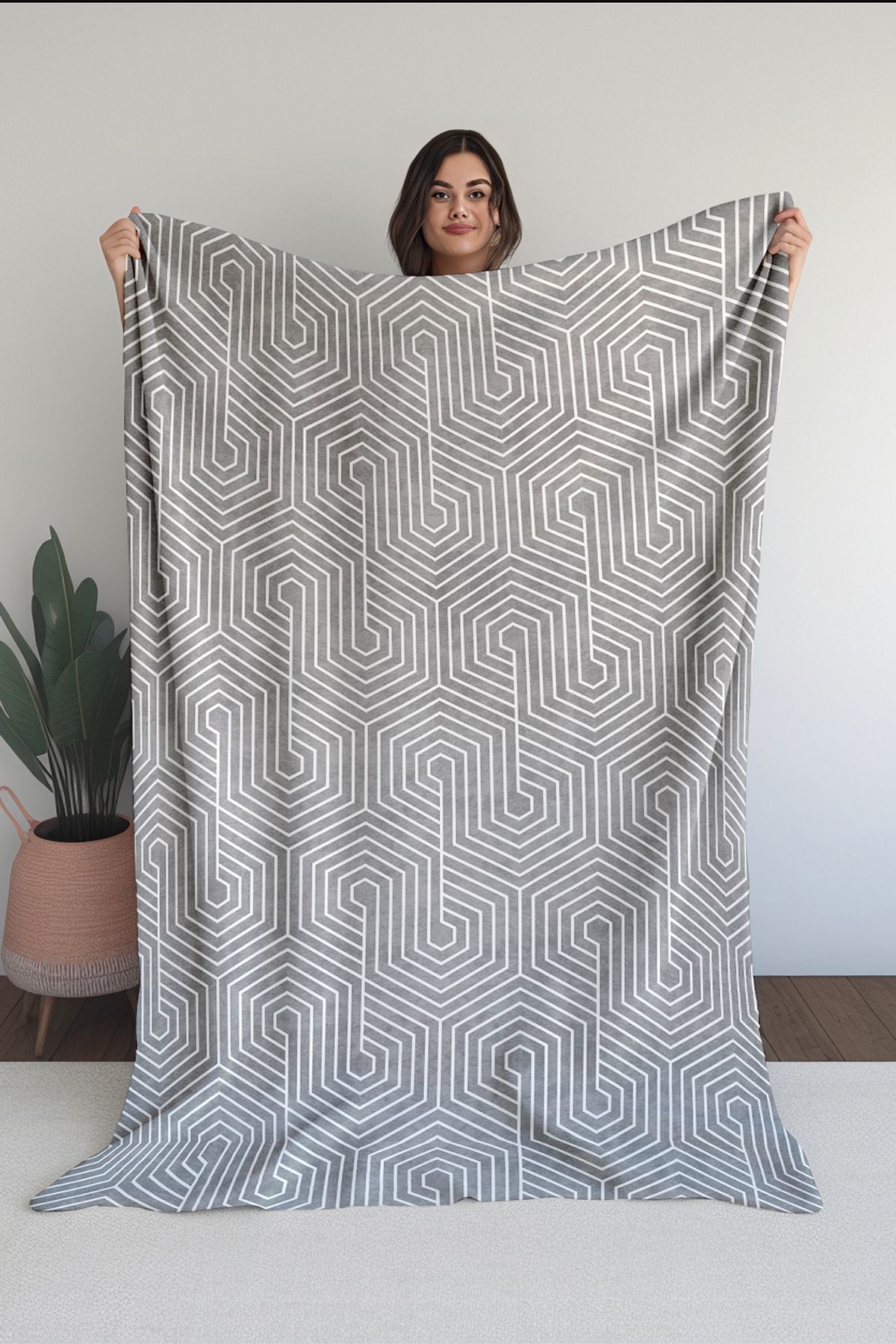Homefesto Baskılı Polar Gri Battaniye Tv Battaniyesi Makinede Yıkanabilir Battaniye Blanket020