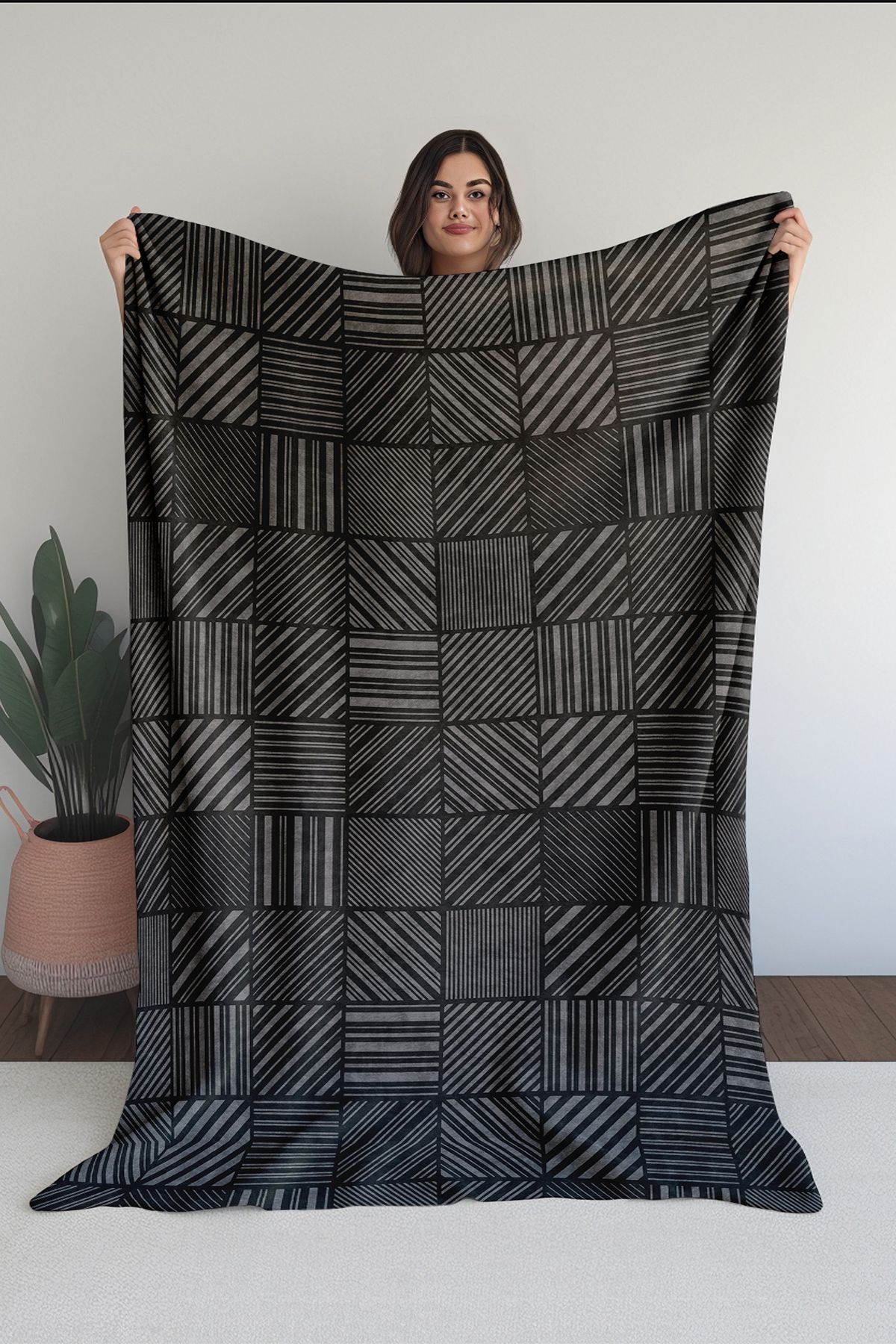 Homefesto Baskılı Polar Siyah Battaniye Tv Battaniyesi Makinede Yıkanabilir Battaniye Blanket031