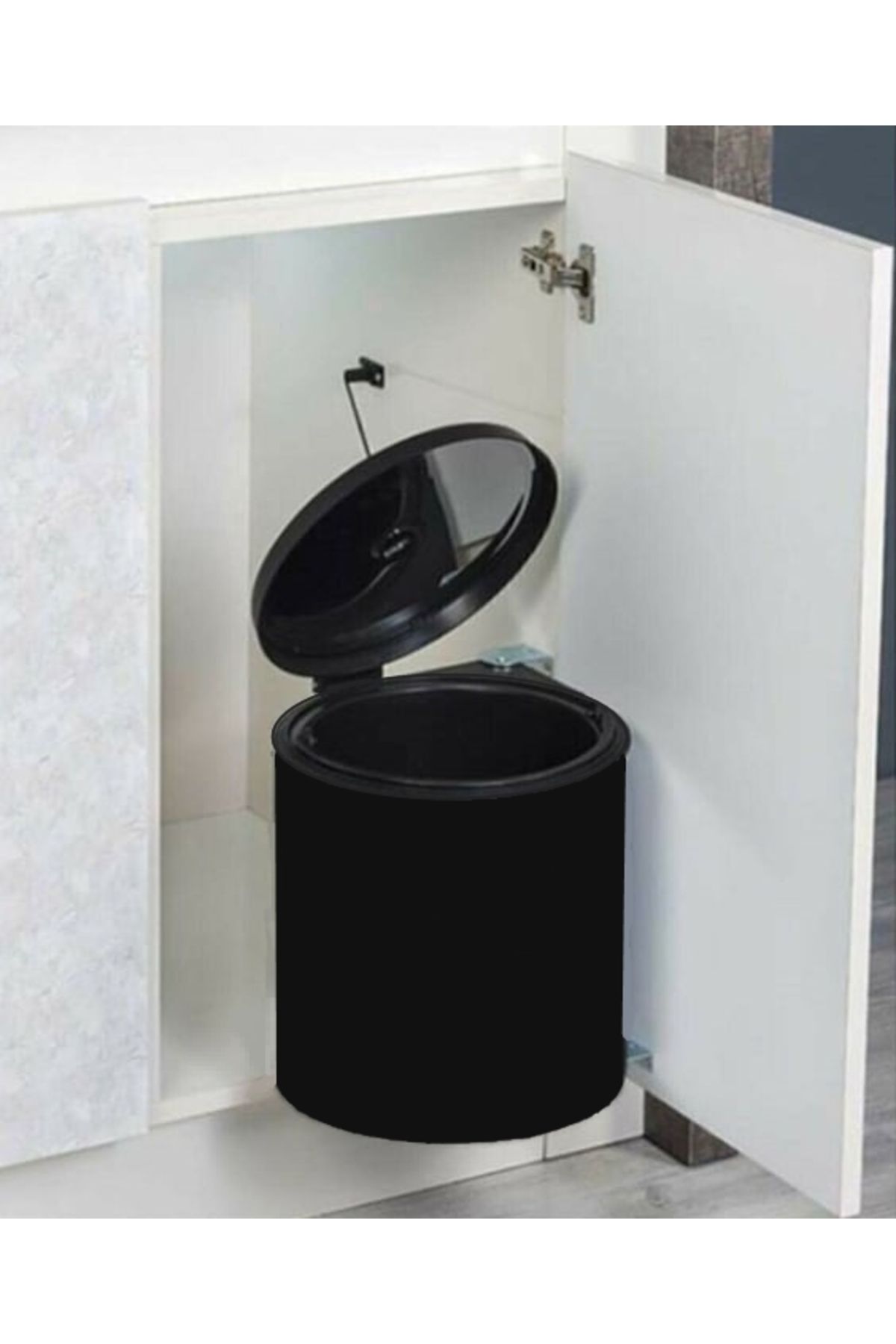 ALMITAL Dolap Içi Mat Siyah Metal Luks Çöp Kovası 11 Lt , Otomatik Açılır Kapaklı