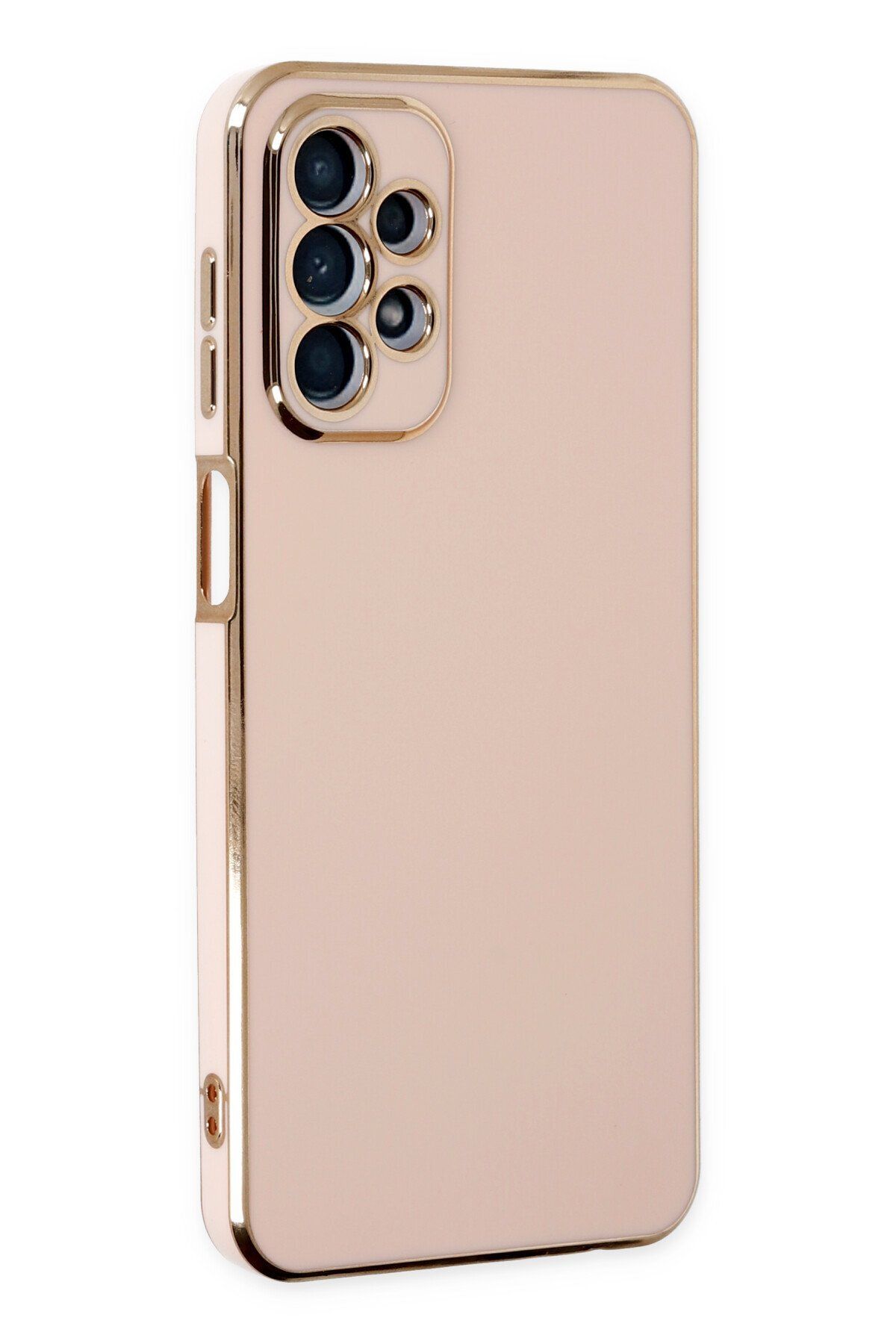 AQUA AKSESUAR Samsung Galaxy A23 4G Uyumlu Parlak Altın Kenarlı Kamera Korumalı Dayanıklı Kılıf - Pembe