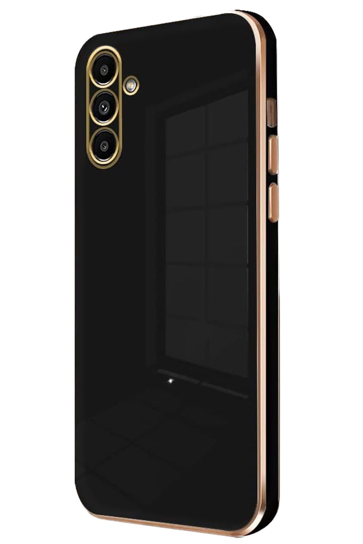 AQUA AKSESUAR Samsung Galaxy A55 5G Uyumlu Parlak Altın Kenarlı Kamera Korumalı Dayanıklı Kılıf - Siyah