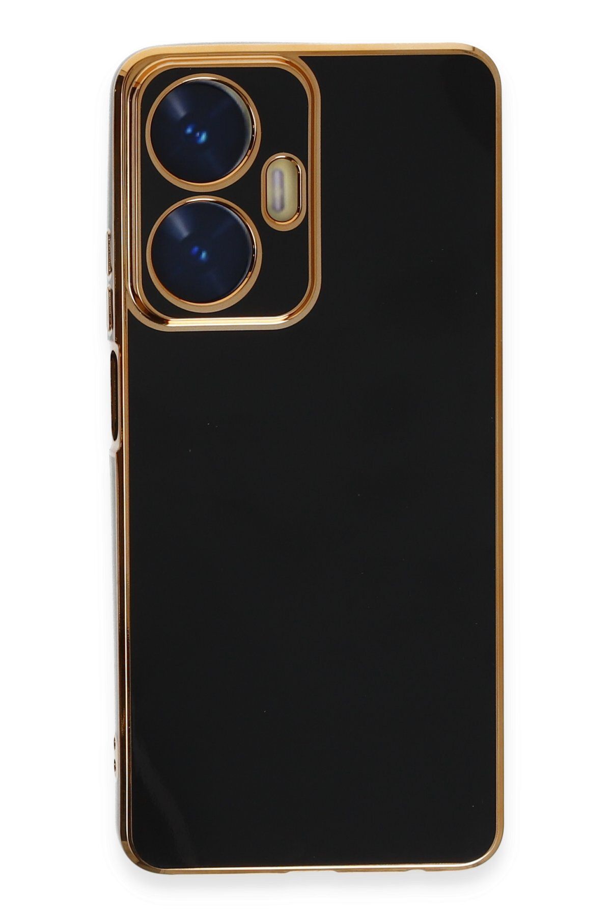 AQUA AKSESUAR Realme C55 Uyumlu Parlak Altın Kenarlı Kamera Korumalı Dayanıklı Kılıf - Siyah