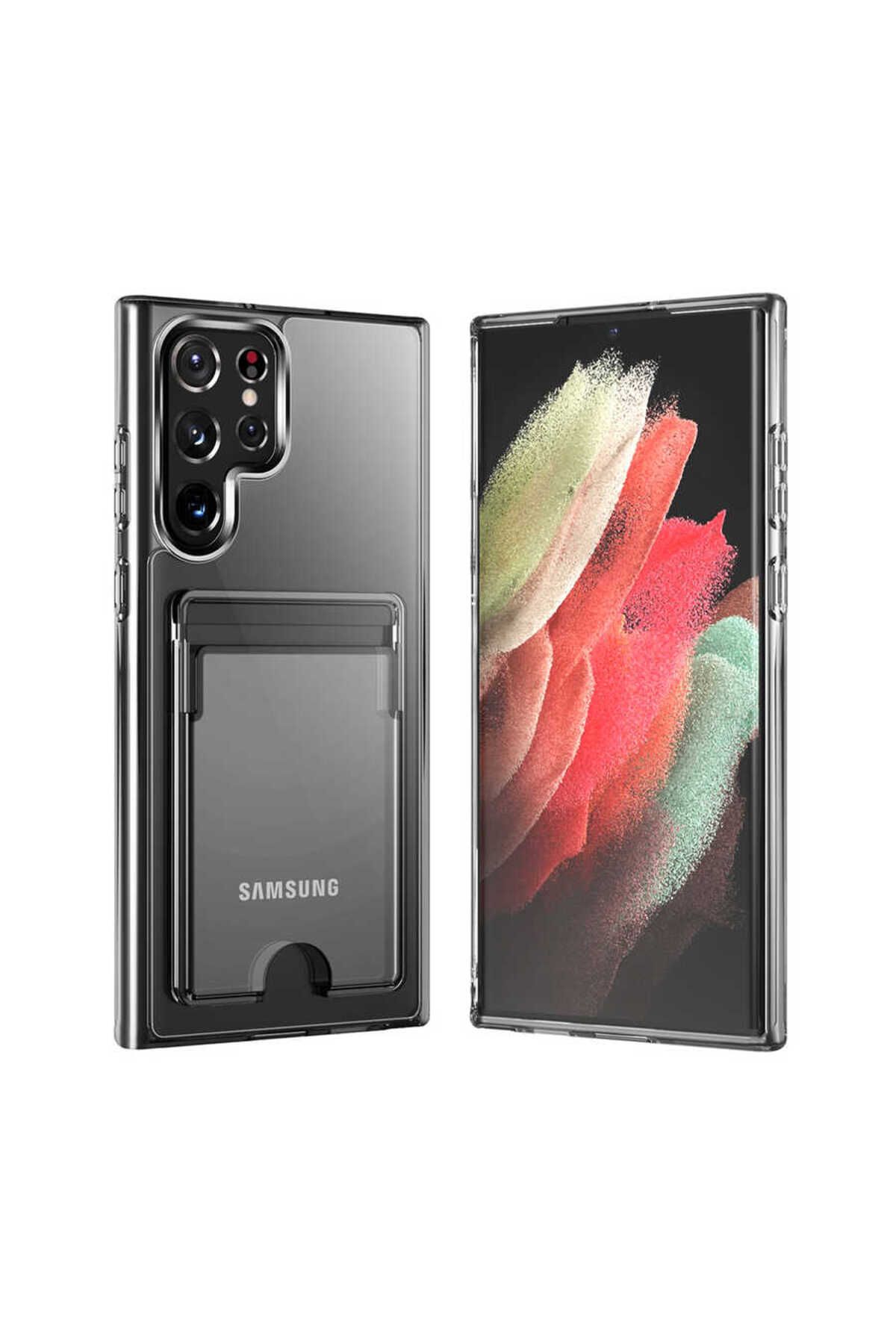 m.tk moveteck Samsung Galaxy S24 Ultra Kılıf Kamera Korumalı Kartlıklı Cüzdanlı Yumuşak Silikon Kapak Kartvizitli