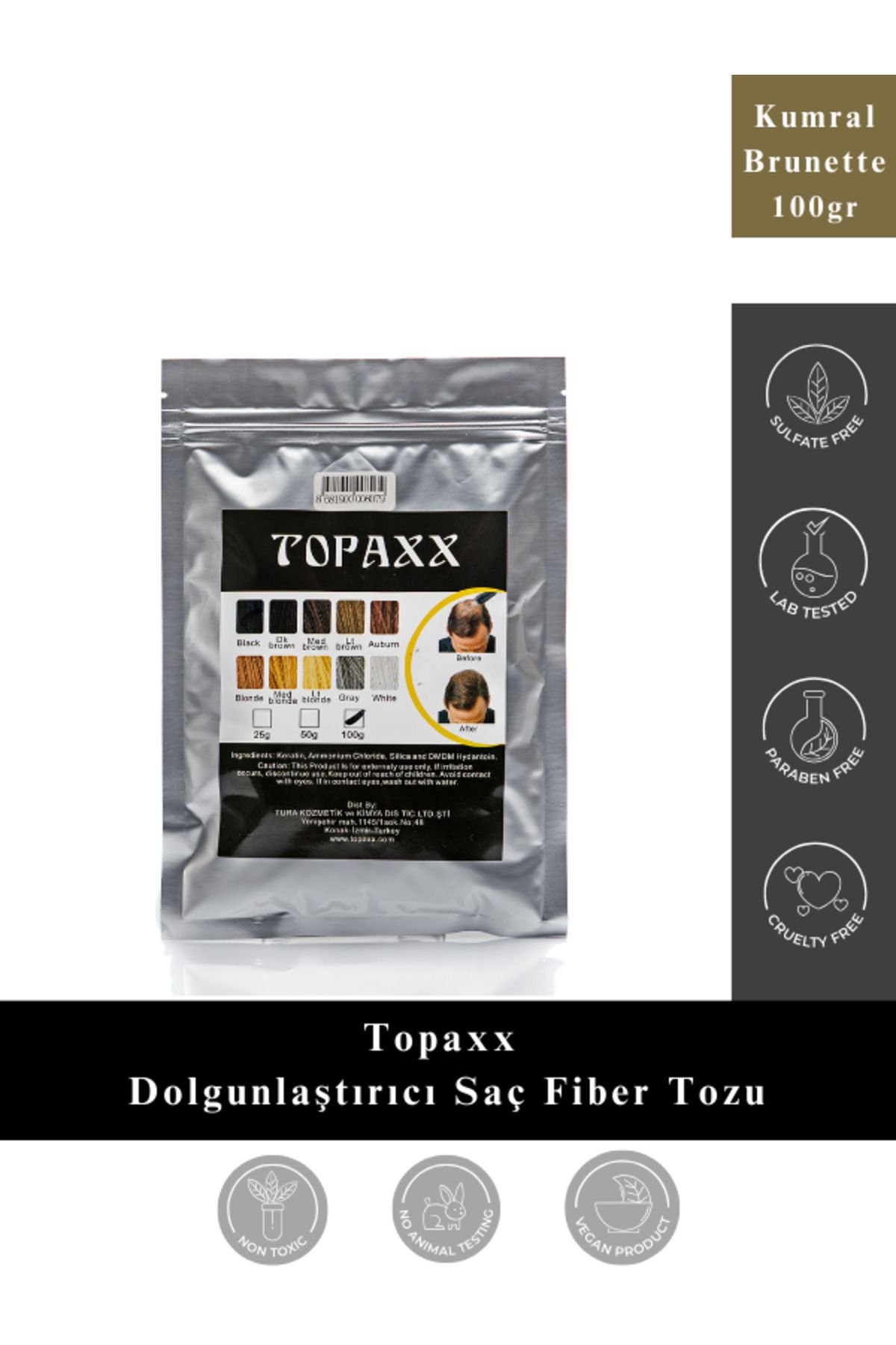 Topaxx Kumral/Brunette Kellik Kapatıcı Dolgunlaştırıcı Saç Fiber Tozu 100 Gr Ekonomik Boy