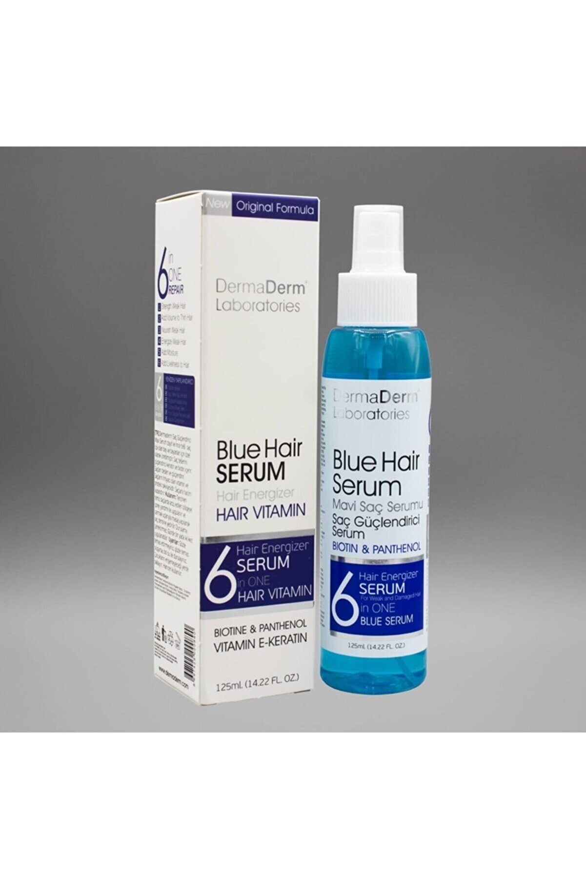 DermaDerm Saç Dökülmesine Karşı Mavi Su Ve Saç Güçlendirici Serum 125 ml Biotin Panthenol Keratin