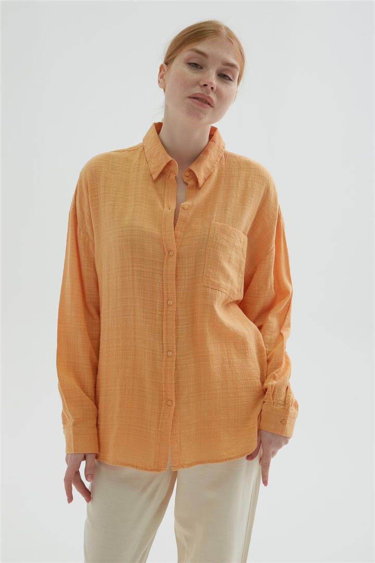 Fashion Friends Uzun Kollu Gömlek Oranj