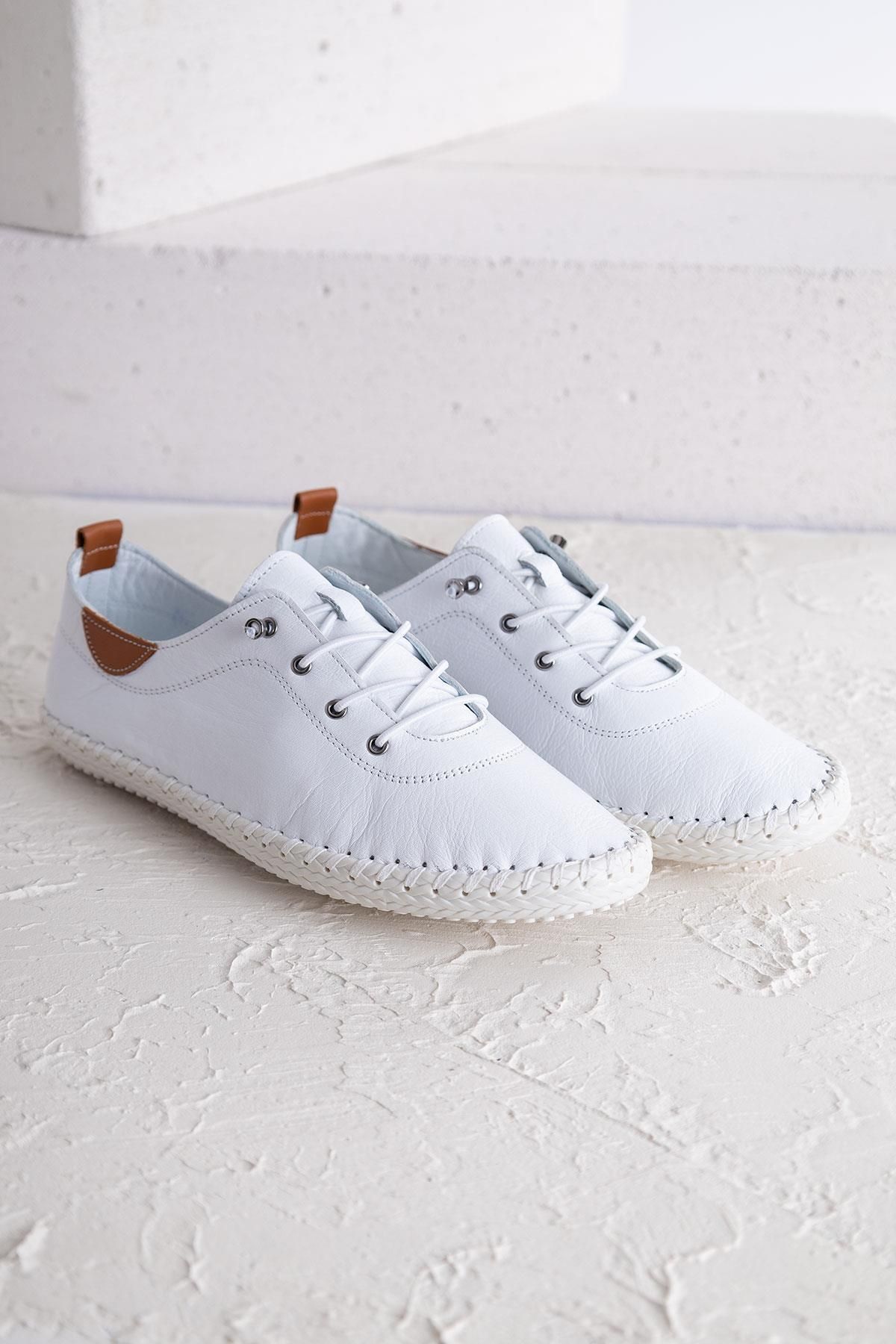 Aleza Shoes Estoy Beyaz Hakiki Deri Ayakkabı