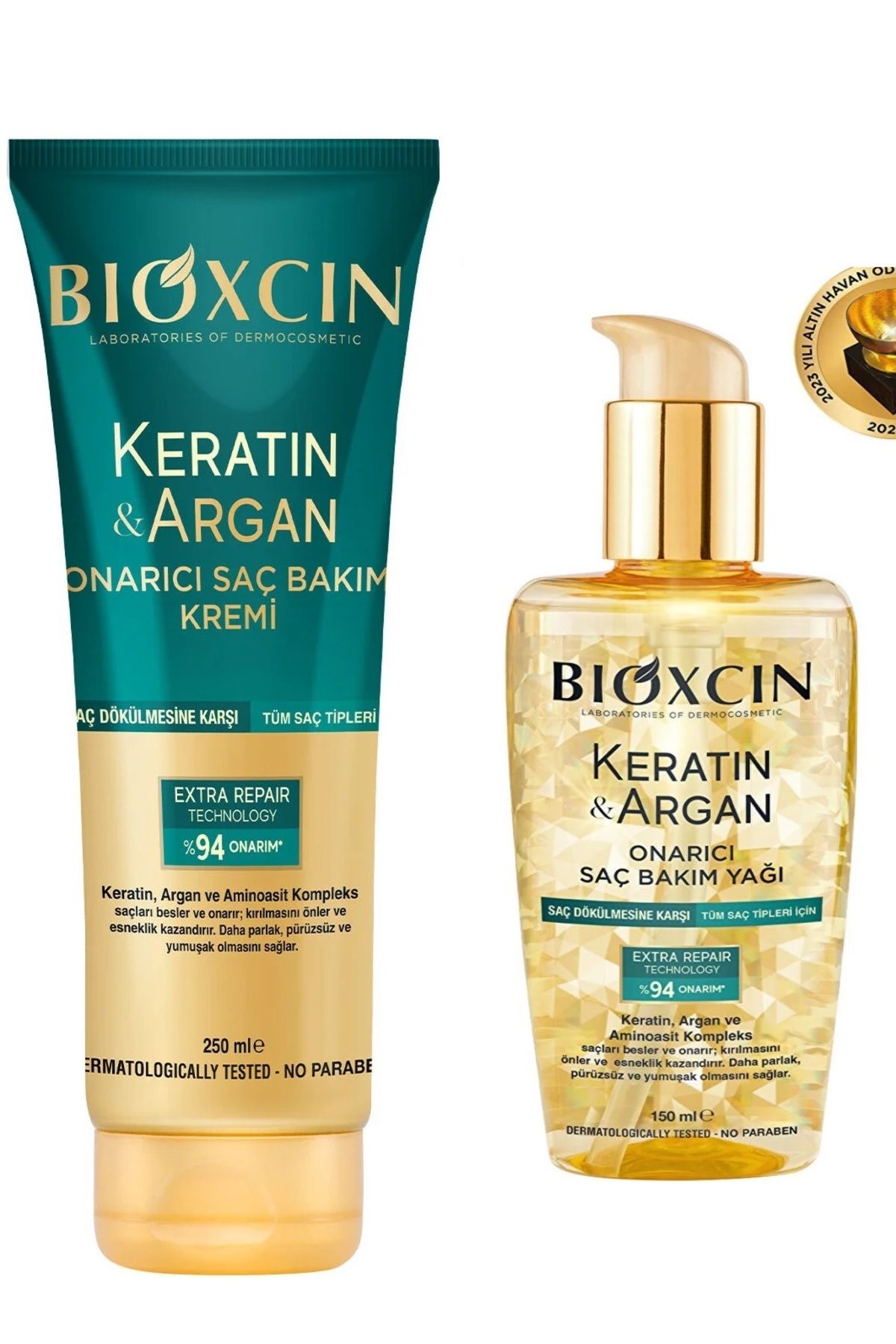 Bioxcin Keratin Argan Besleyici Onarıcı Saç Bakım Yağ 150 ml - Keratin & Argan Onarıcı Saç Bakım Krem 250 m