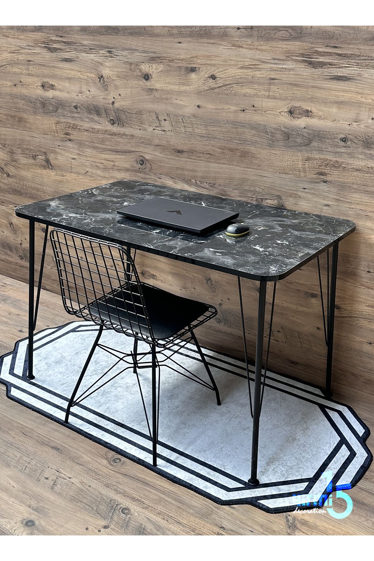 Yirmi15 Siyah Metal Ayaklı 60x120 Cm (TEK MASA) Siyah Mermer  Mutfak - Balkon - Çalışma Masası