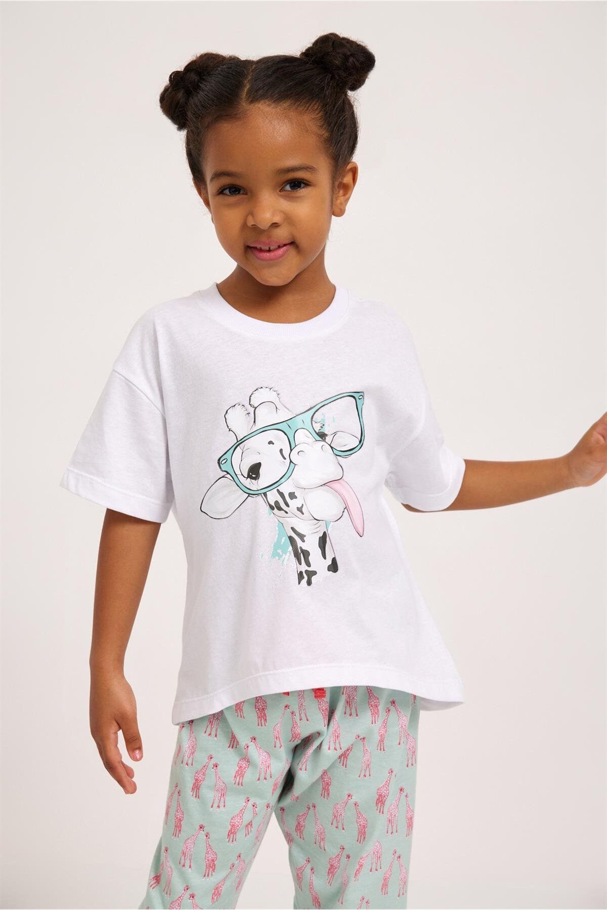 Katia & Bony Fun Giraffe Kız Çocuk T-shirt Beyaz