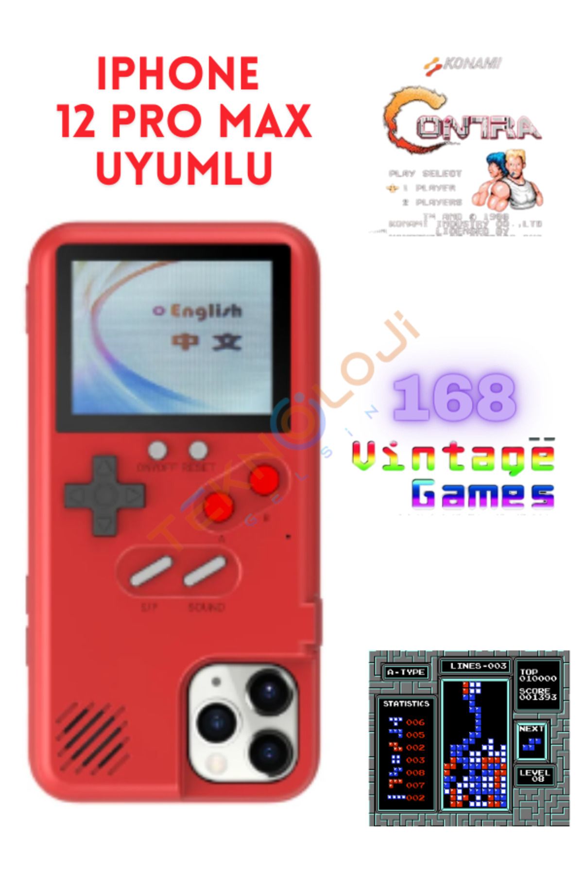 Teknoloji Gelsin Iphone 12 Pro Max Kılıf Vintage Oyun Retro Atari Kılıf 168 Oyun Gameboy Telefon Koruyucu