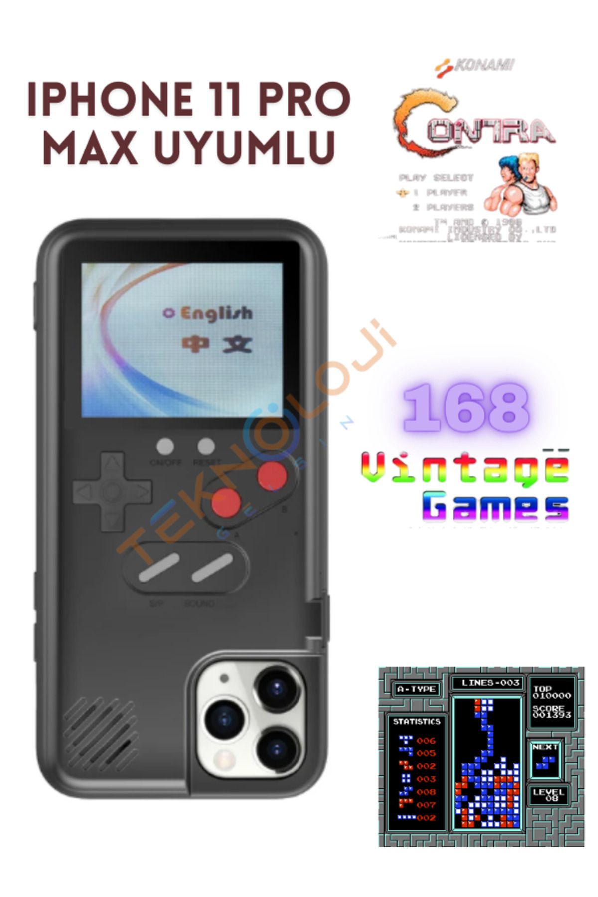 Teknoloji Gelsin Iphone 11 Pro Max Kılıf Vintage Oyun Retro Atari Kılıf 168 Oyun Gameboy Telefon Koruyucu