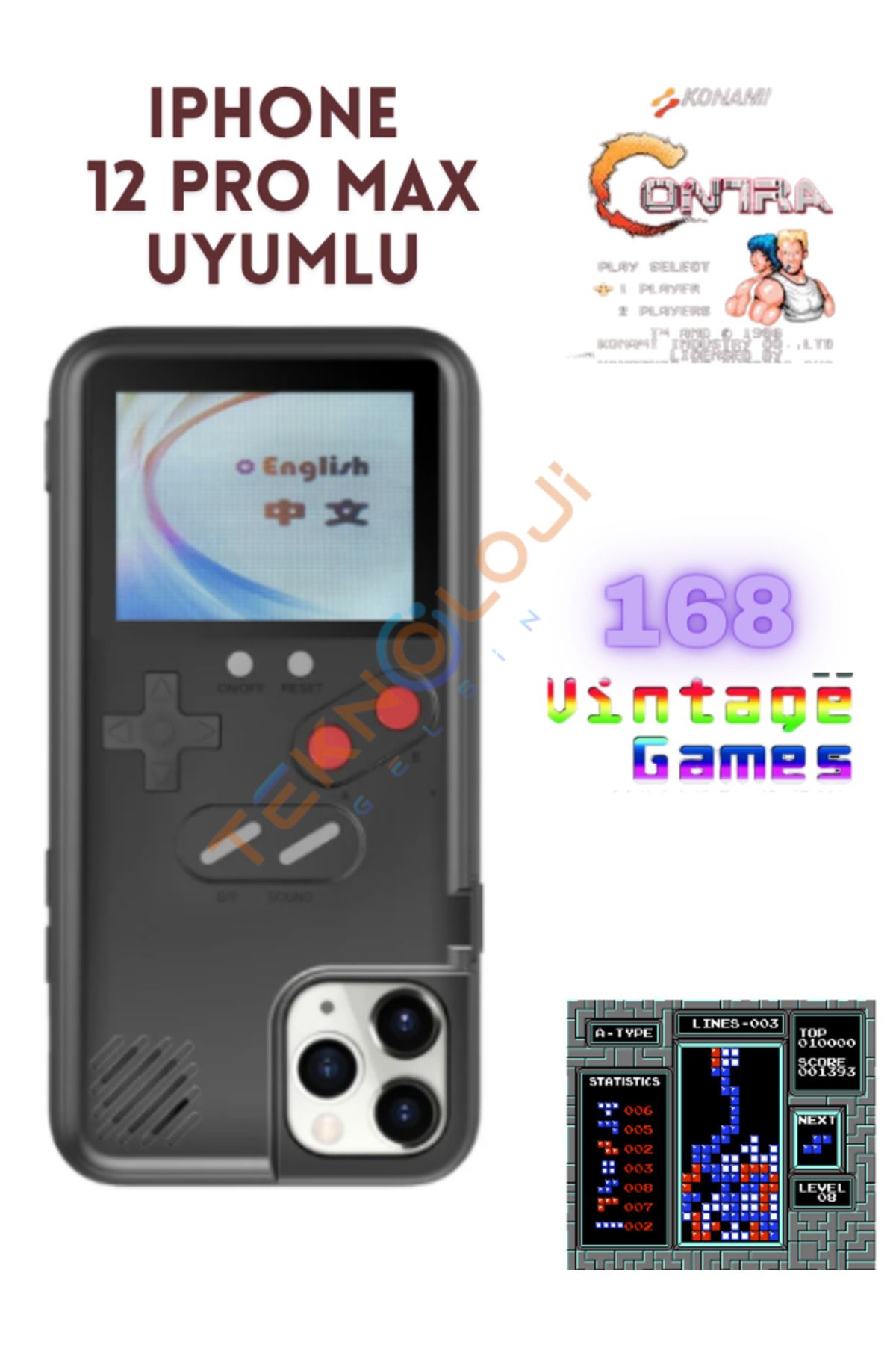 Teknoloji Gelsin Iphone 12 Pro Max Kılıf Vintage Oyun Retro Atari Kılıf 168 Oyun Gameboy Telefon Koruyucu