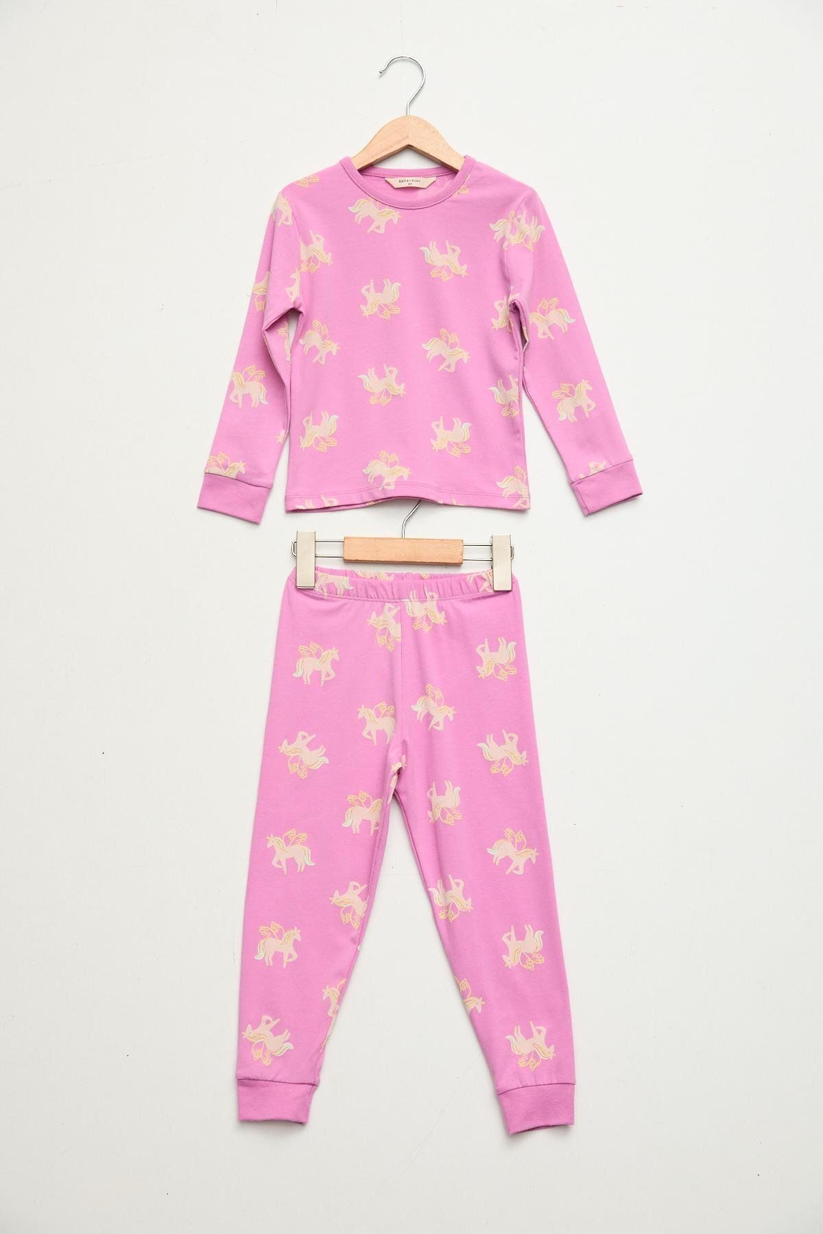 Katia & Bony Unicorn Desen Çocuk Pijama Takımı Lila