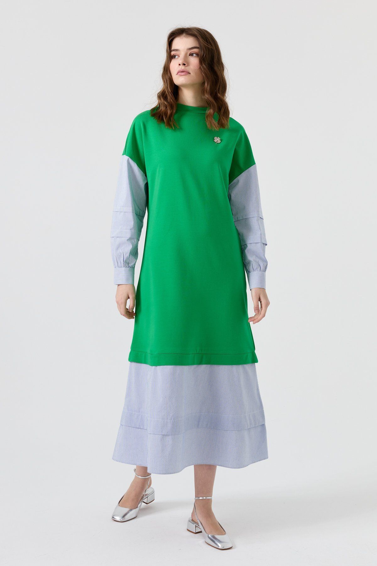 Nihan Aller Detaylı Örme Elbise Benetton Yeşili