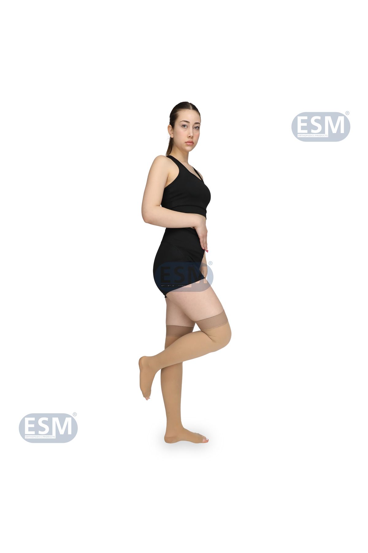 ESM Kadın Ten Çorabı Ccl1(Orta Basınç) Diz Üstü Açık Burun Marka