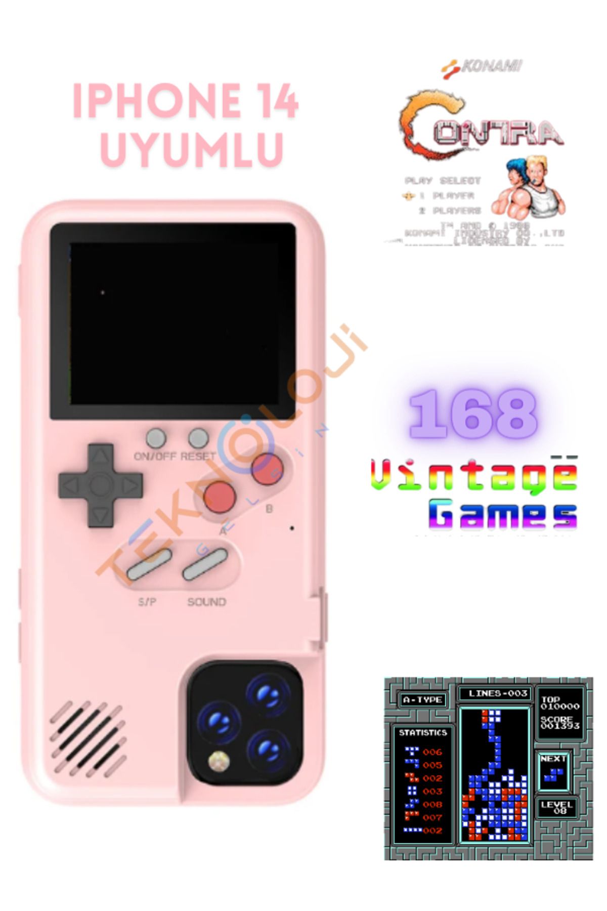 Teknoloji Gelsin Iphone 14 Kılıf Vintage Oyun Retro Atari Kılıf 168 Oyun Gameboy Telefon Koruyucu
