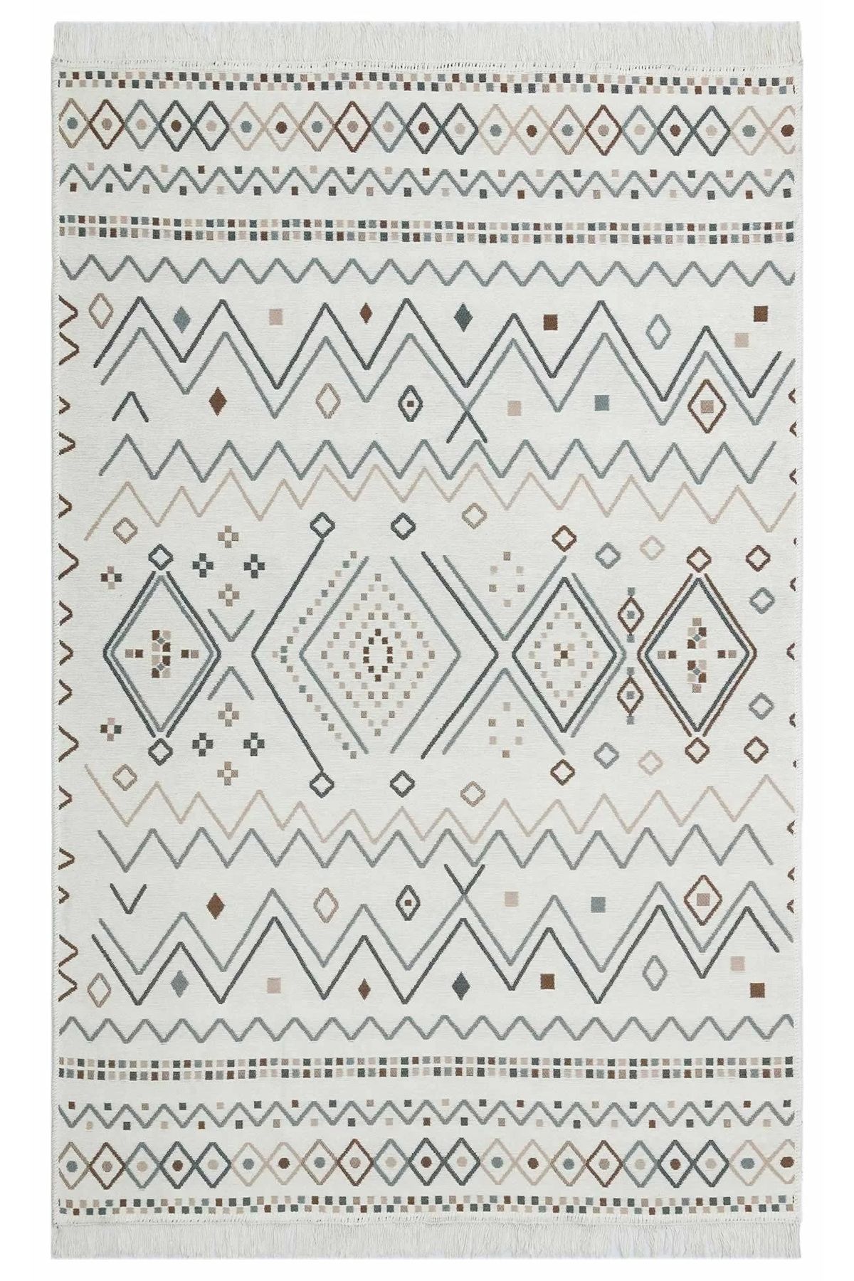 Eko Halı Arya Ar 05 Beige Blue %100 Geri Dönüşümlü Pamuktan Çift Taraflı Yıkanabilir Modern Dekoratif Kilim