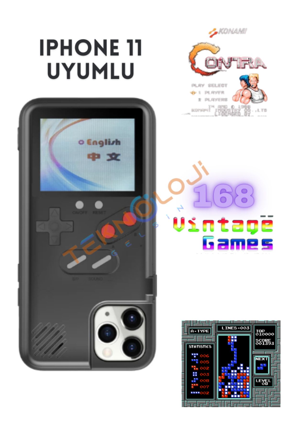 Teknoloji Gelsin Iphone 11 Kılıf Vintage Oyun Retro Atari Kılıf 168 Oyun Gameboy Telefon Koruyucu