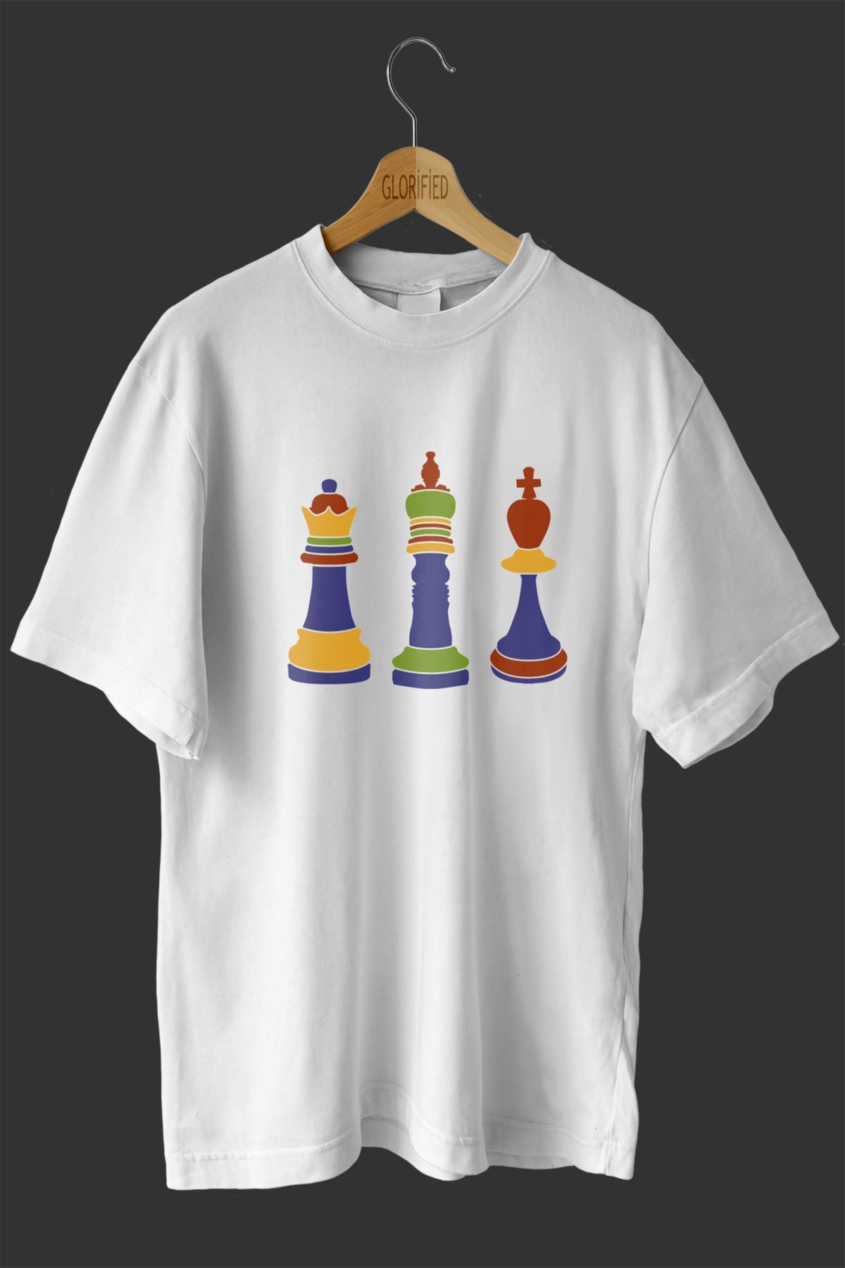 NOVVO Satranç Taşları Tasarım Baskılı Oversize T-shirt ( Tişört )