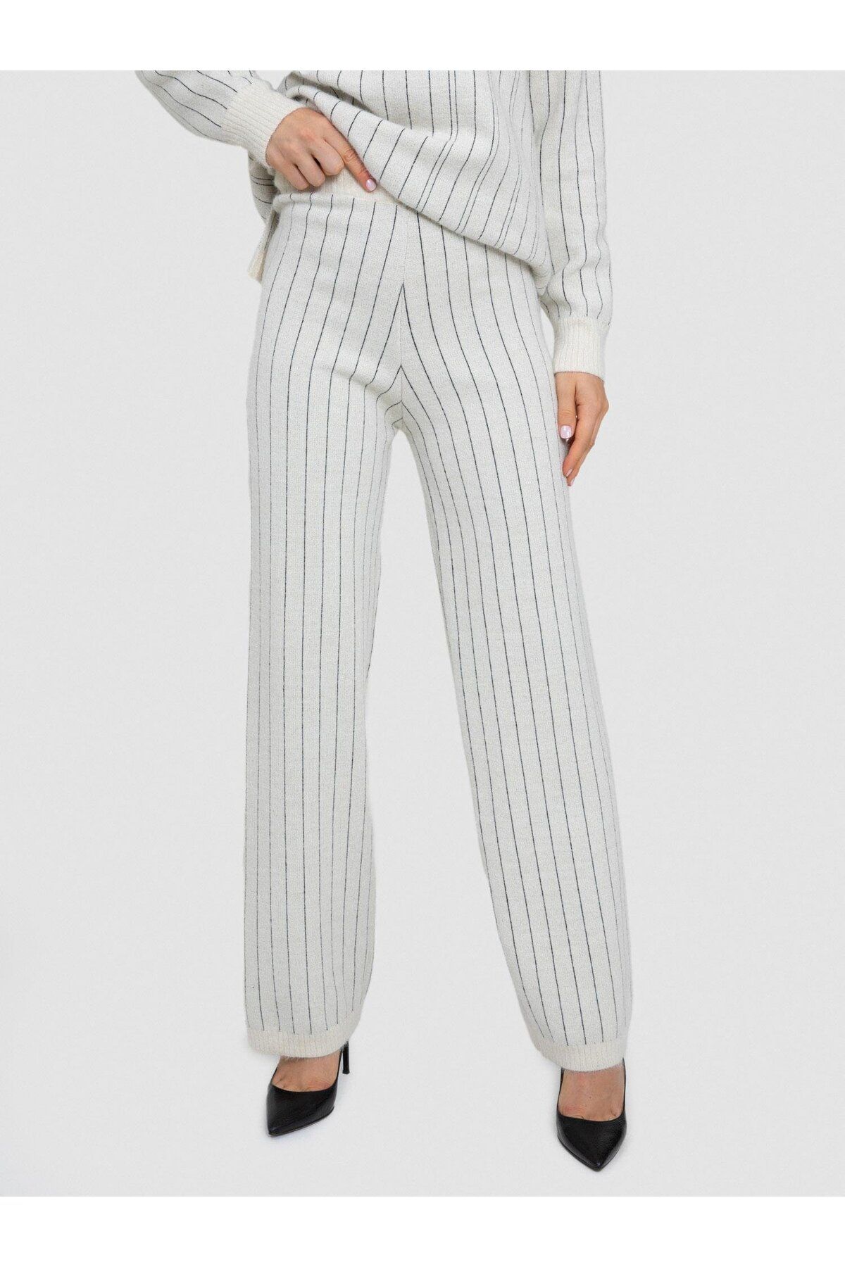 Serianno Yün karışımlı Zıt Renk Şeritli Pantolon