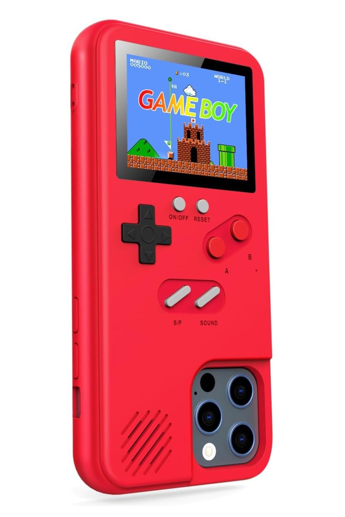 Eiroo iPhone 13 Pro Max Oynanabilir Tetris Gameboy Kırmızı Telefon Kılıfı