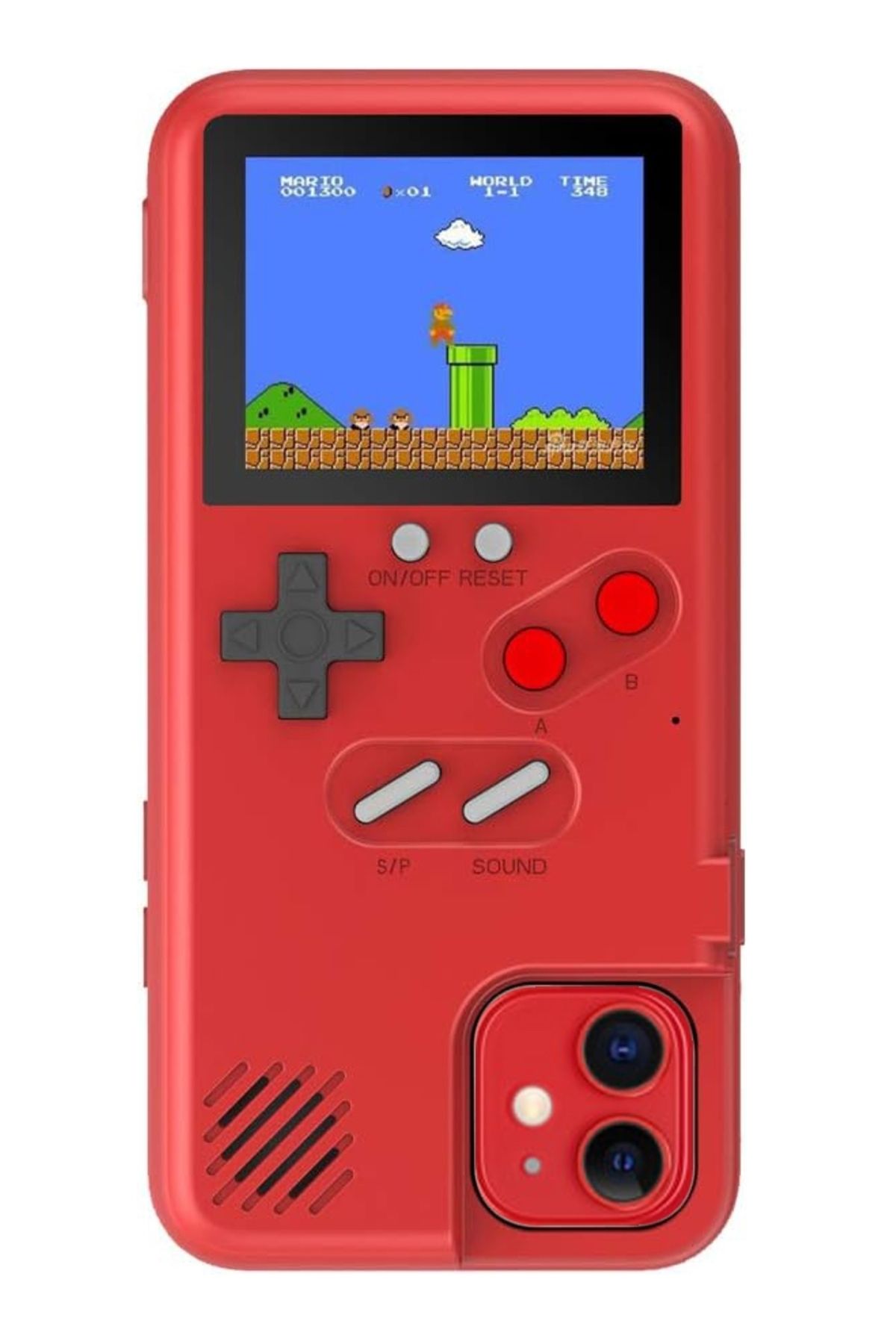 Eiroo iPhone 12 Oynanabilir Tetris Gameboy Kırmızı Telefon Kılıfı