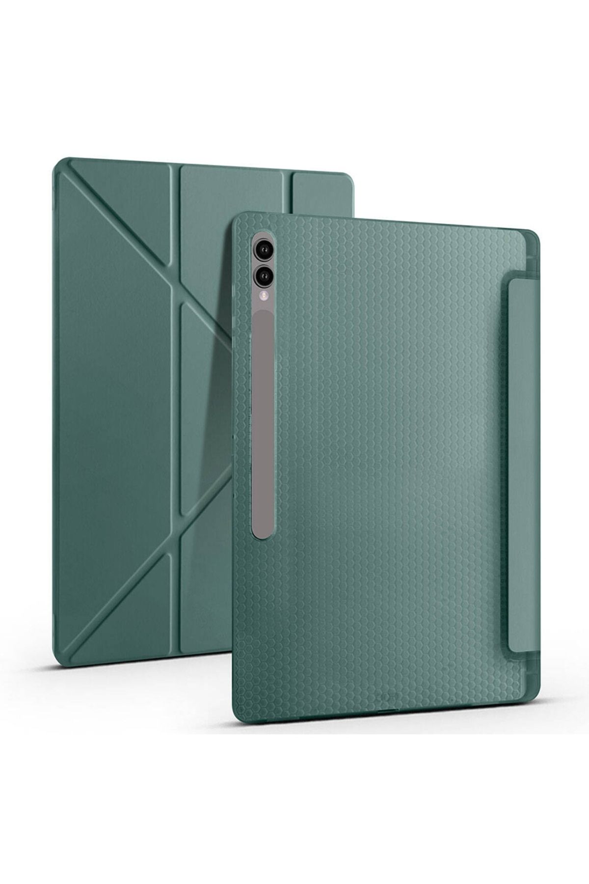 Eiroo Fold Samsung Galaxy Tab S9 / Tab S9 FE Kalemlikli Standlı Yeşil Kılıf
