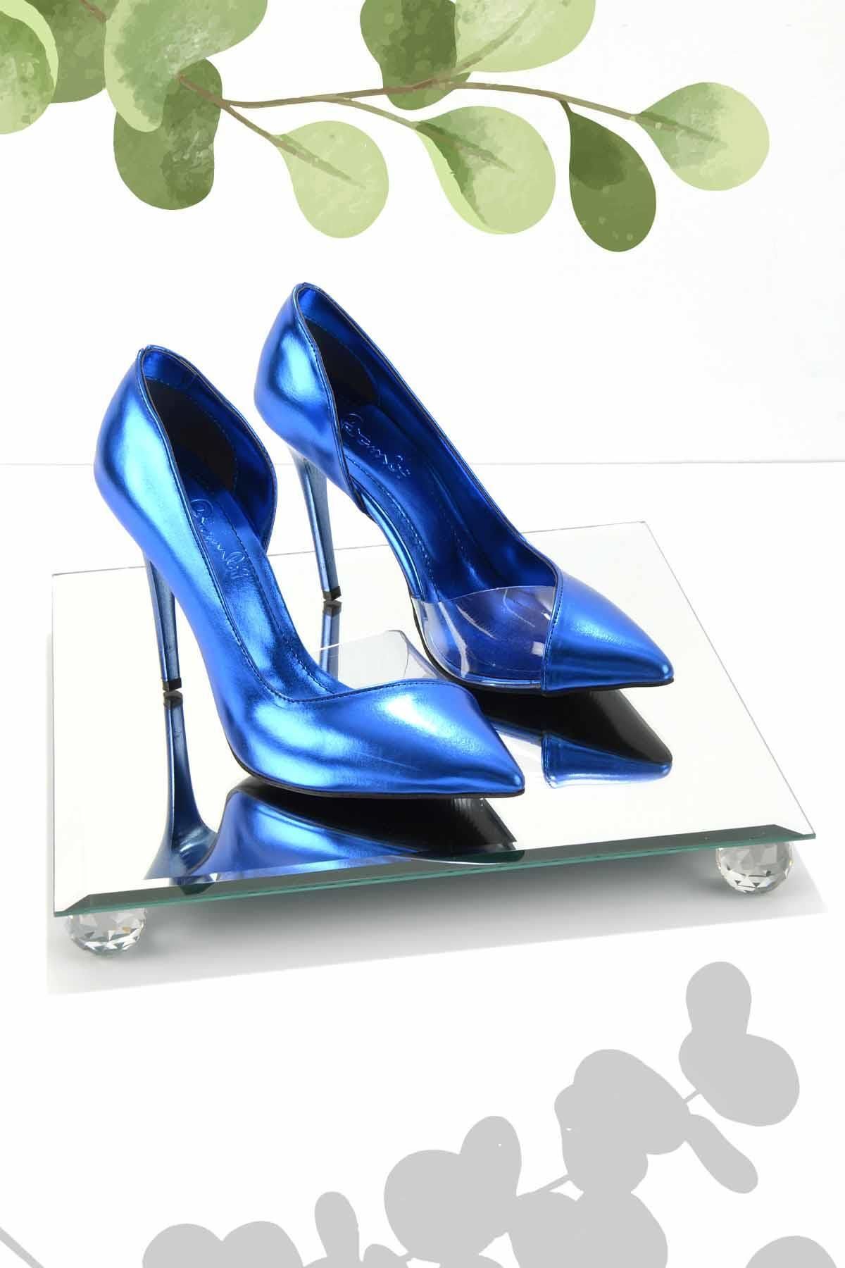 Bambi Metalik Saks Kadın Klasik Topuklu Ayakkabı K01596177209