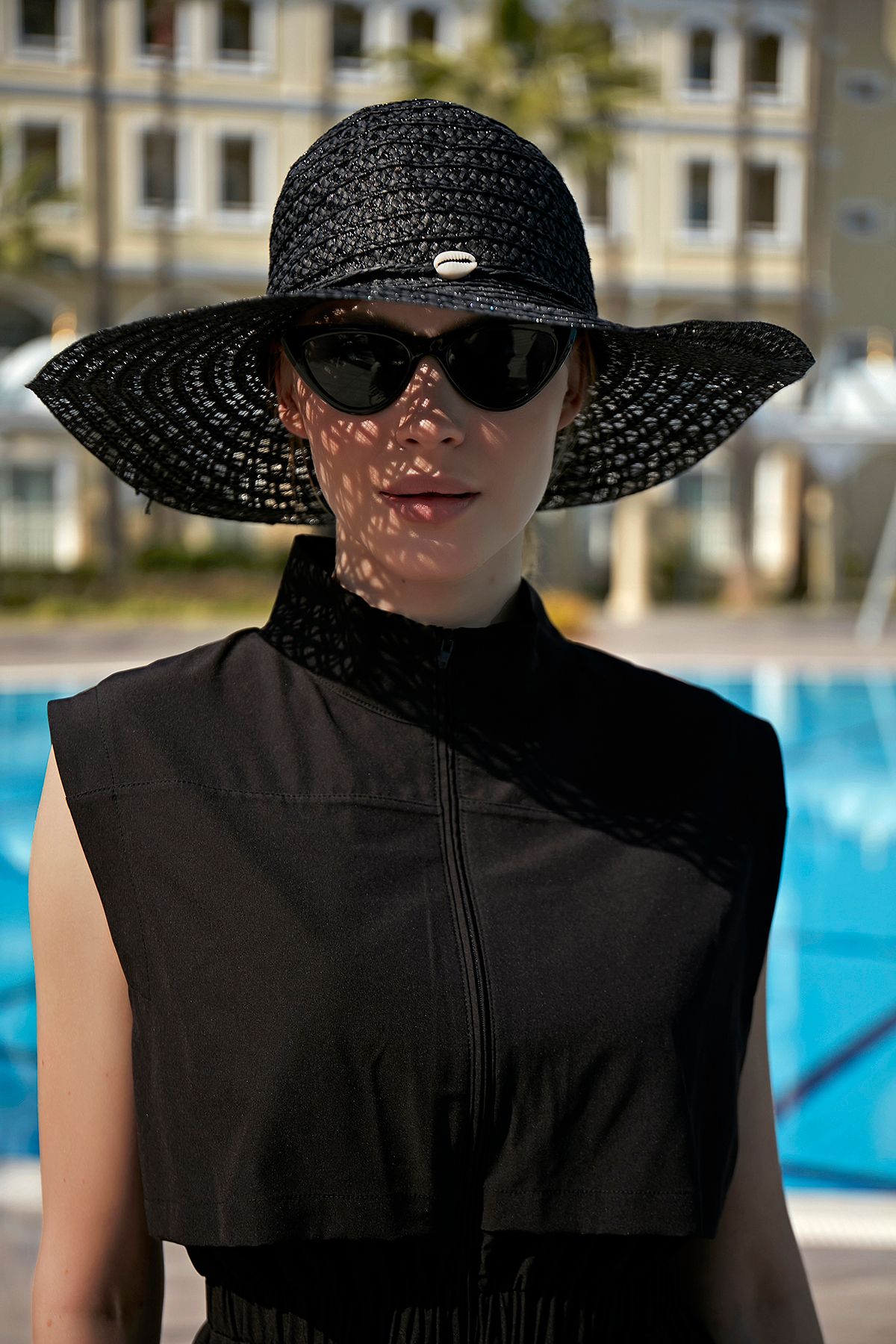 Remsa Mayo Desenli Deniz Kabuklu Hasır Şapka Siyah Rş-31