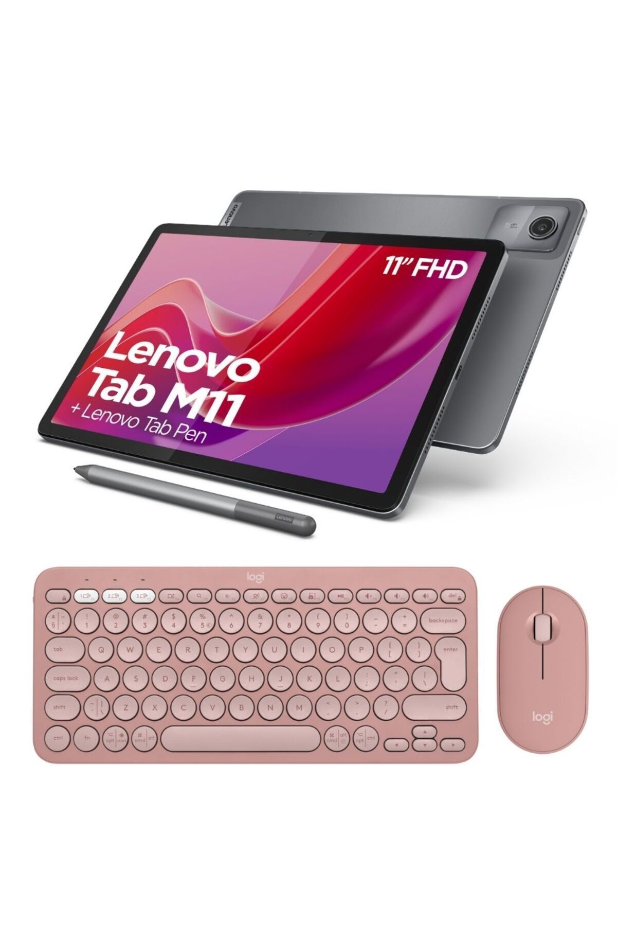 LENOVO Tab M11 11'' 4GB 128GB LTE Tablet ZADB0231TR Tab Pen + Logitech Pebble Klavye Mouse Pembe