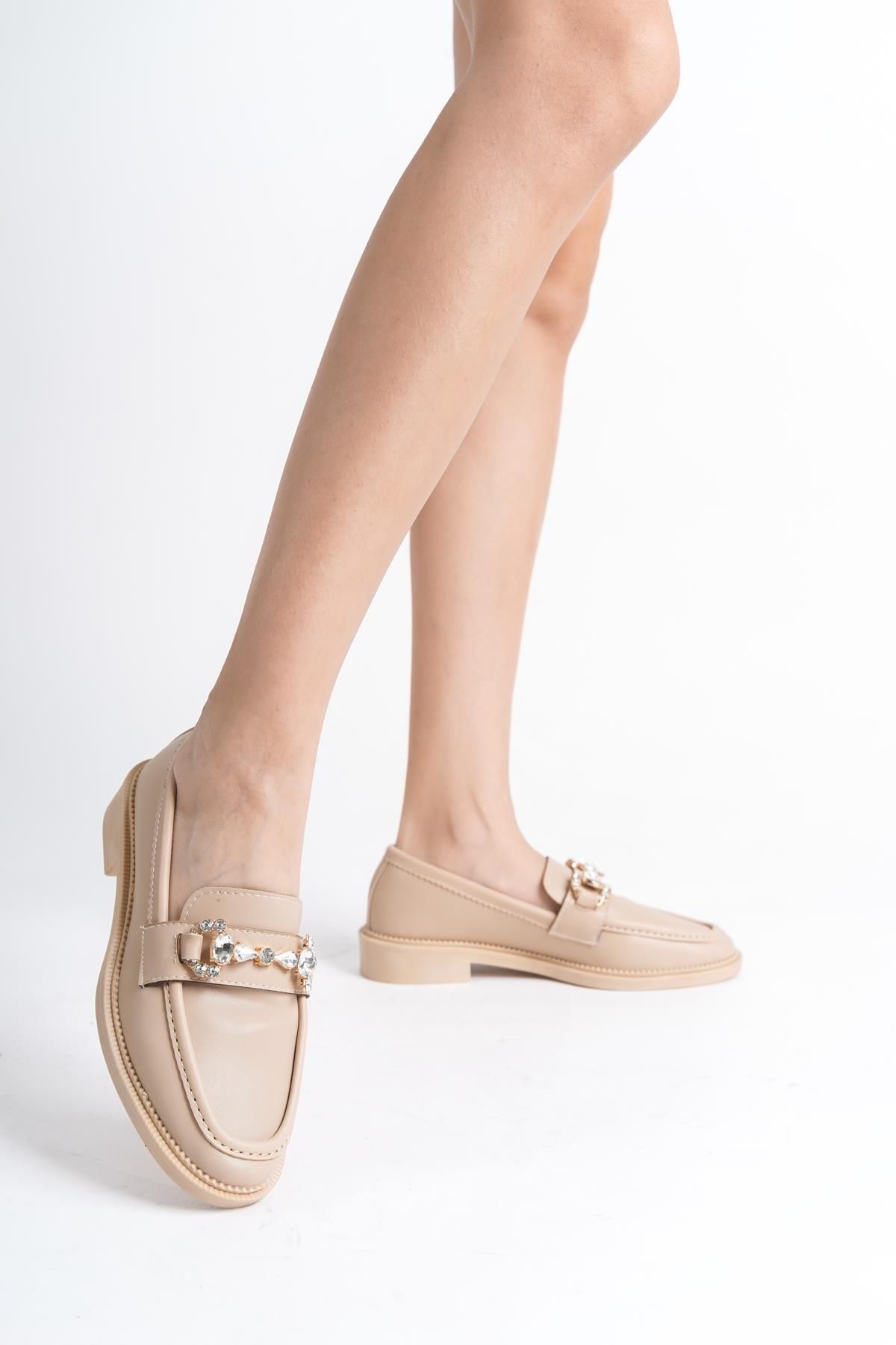 NiceDiffer Kadın Toka Detaylı Içi Yastıklı Taban Loafer Ayakkabı