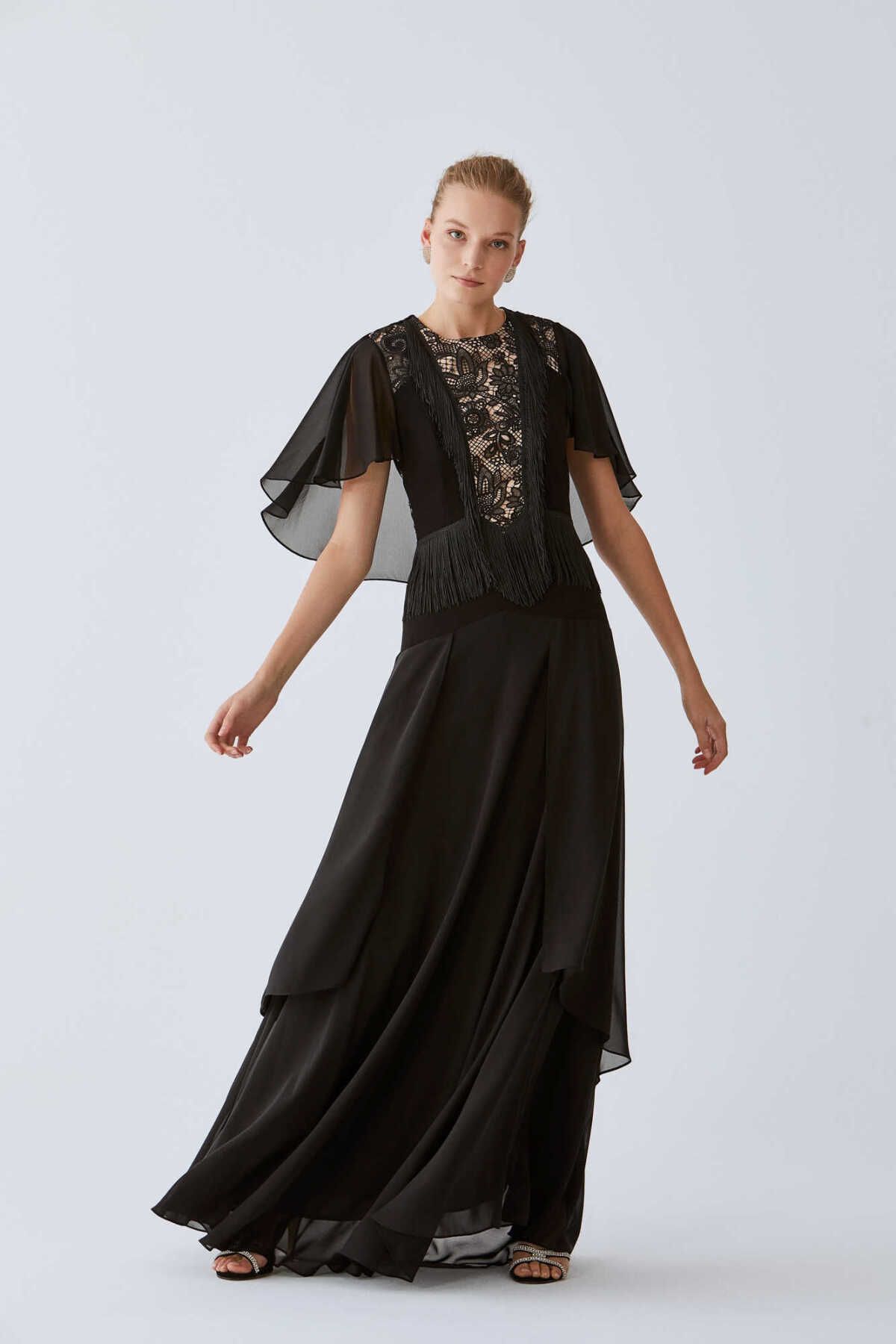 Roman Dantel Işlemeli Nişan Elbisesi Siyah K2011339_001