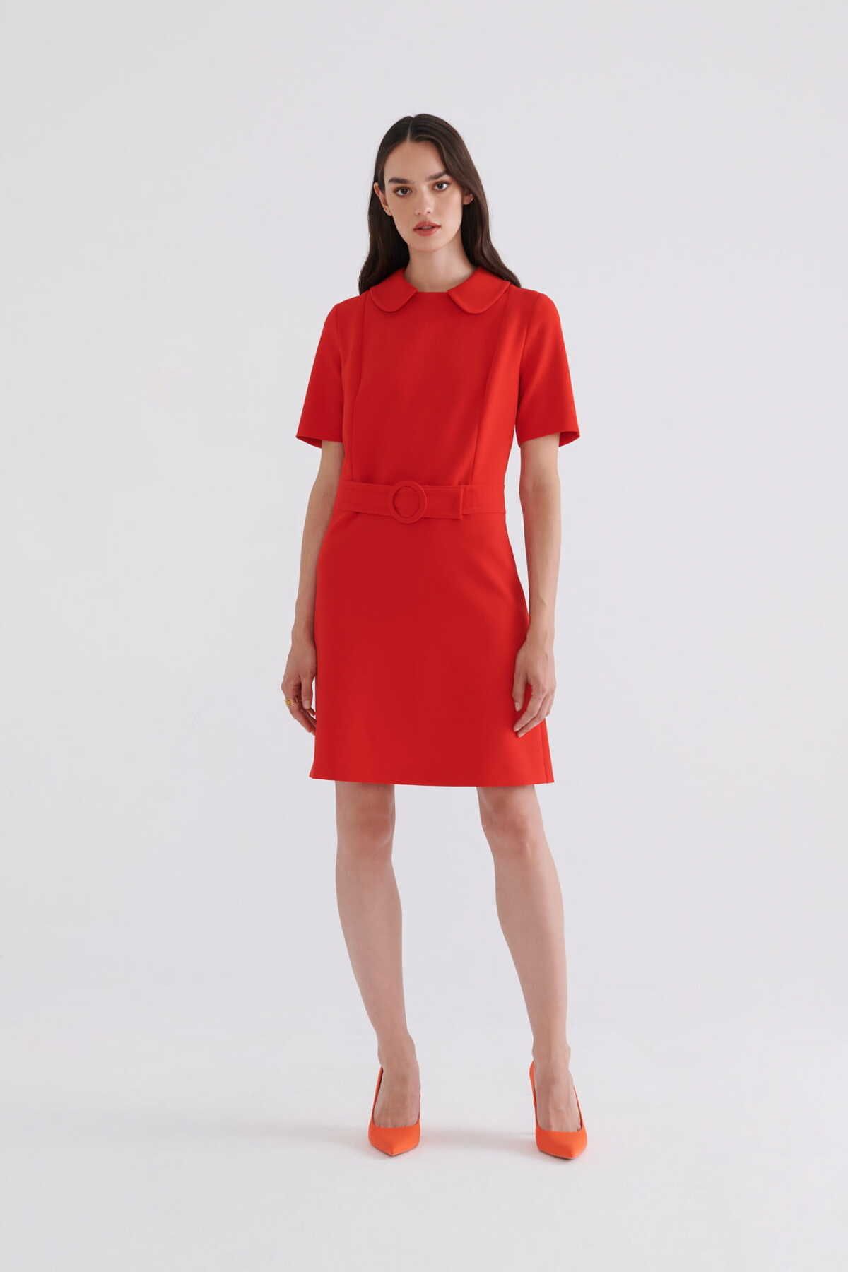 Roman Kemerli Mini Elbise Kırmızı K2331001_006