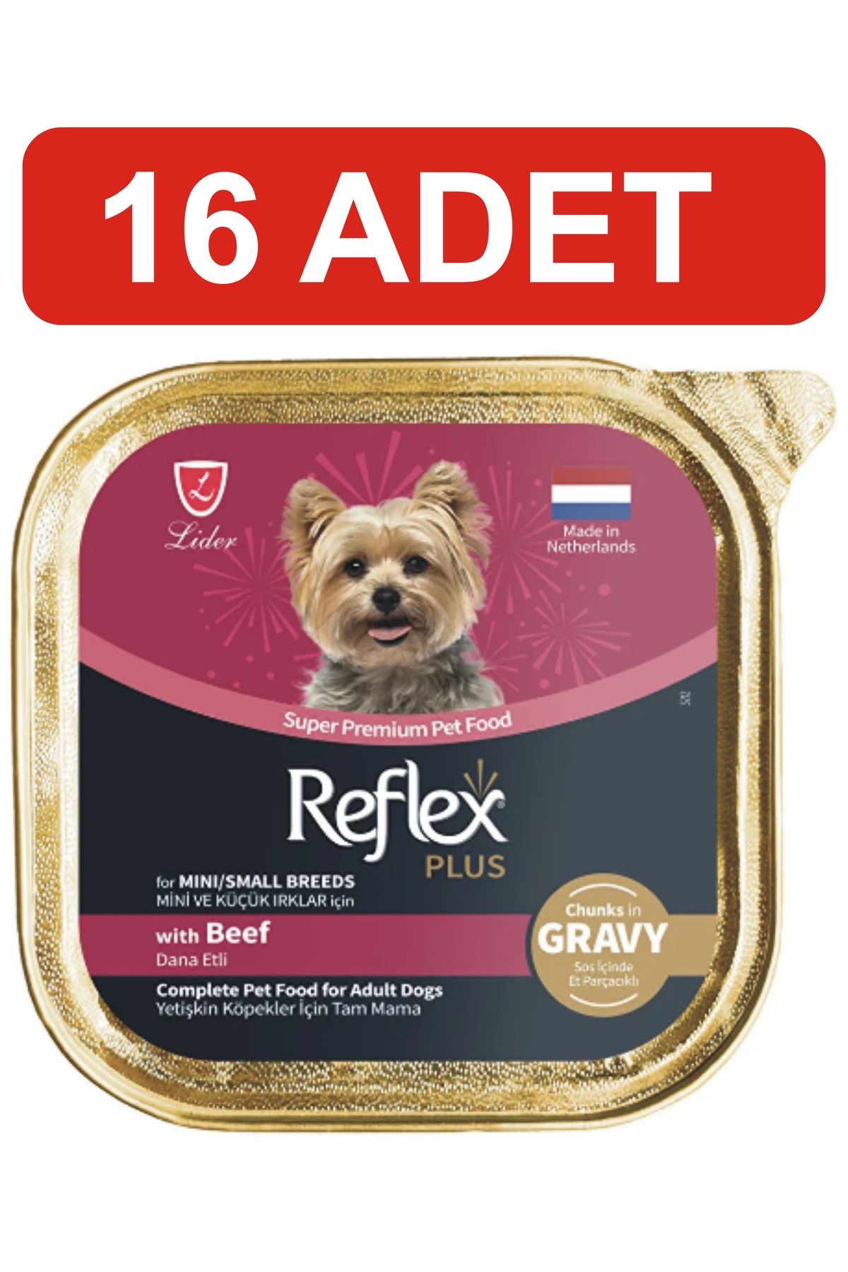 Reflex Biftekli Sos içinde Et Parçacıklı Küçük ırk Yetişkin Köpek Yaş maması (16 Adet x 85 Gram)