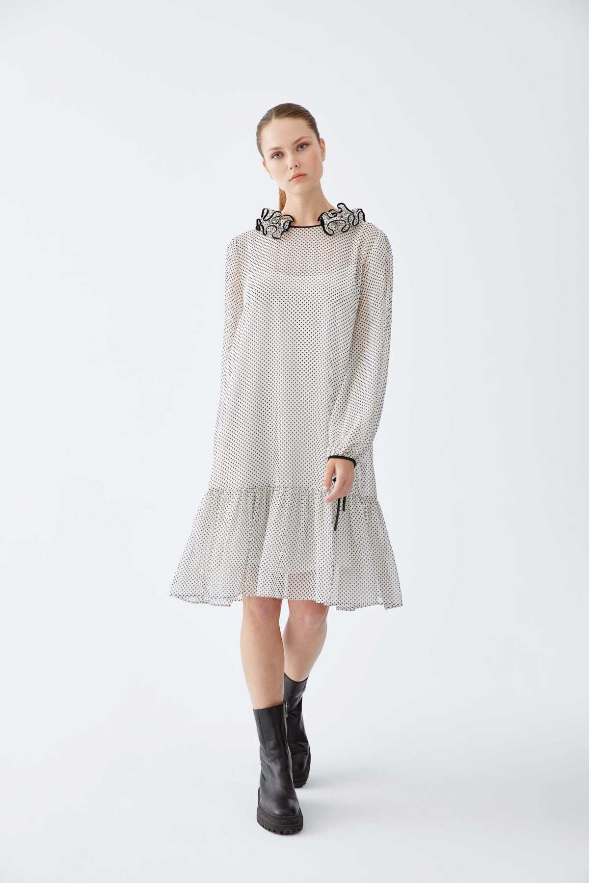Roman Puantiyeli Günlük Elbise Standart Renk K2211021_089