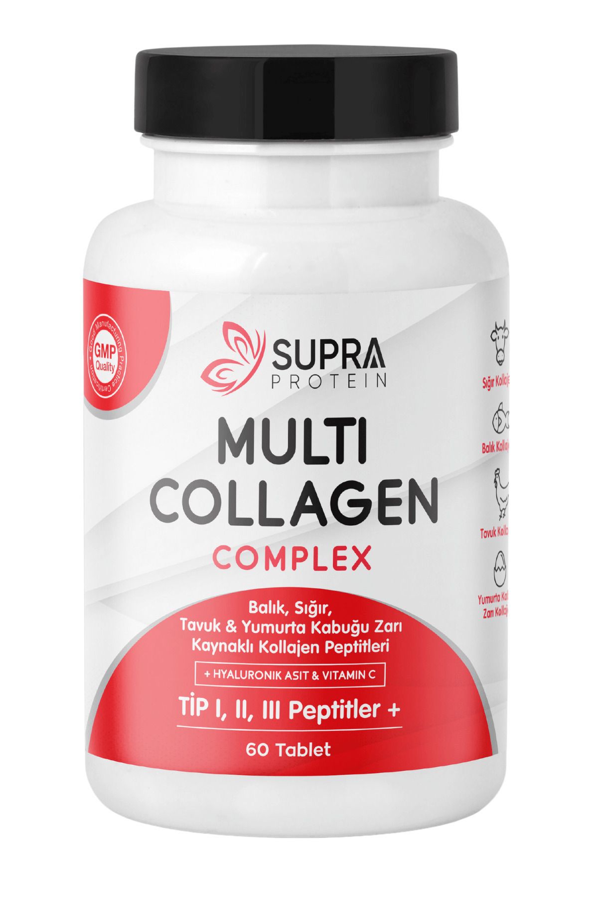 Supra Protein Multi Collagen Complex 60 Tablet- 5 Tip Kolajen Karışımı + Hyaluronik Asit & Vitamin C