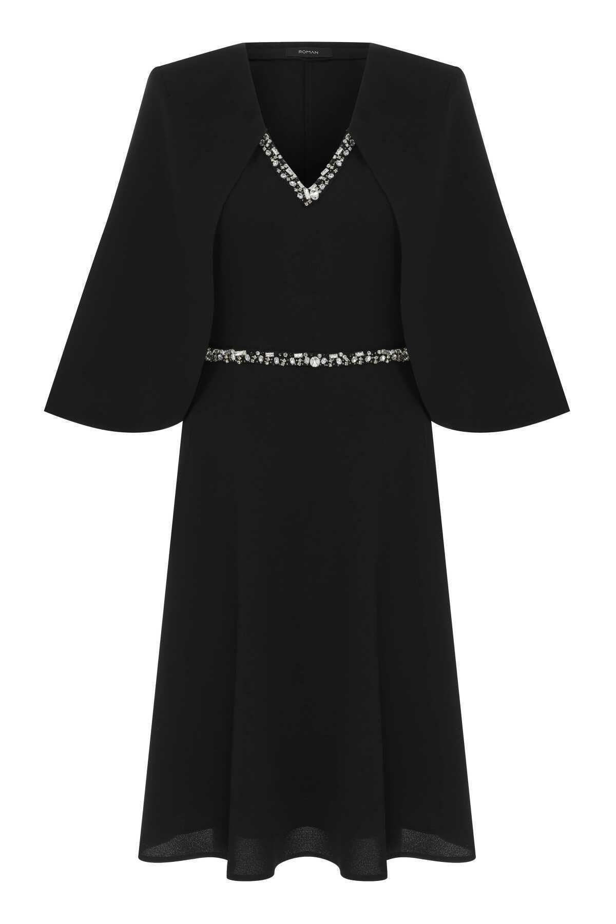 Roman Taşlı Abiye Elbise Siyah K2311306_001