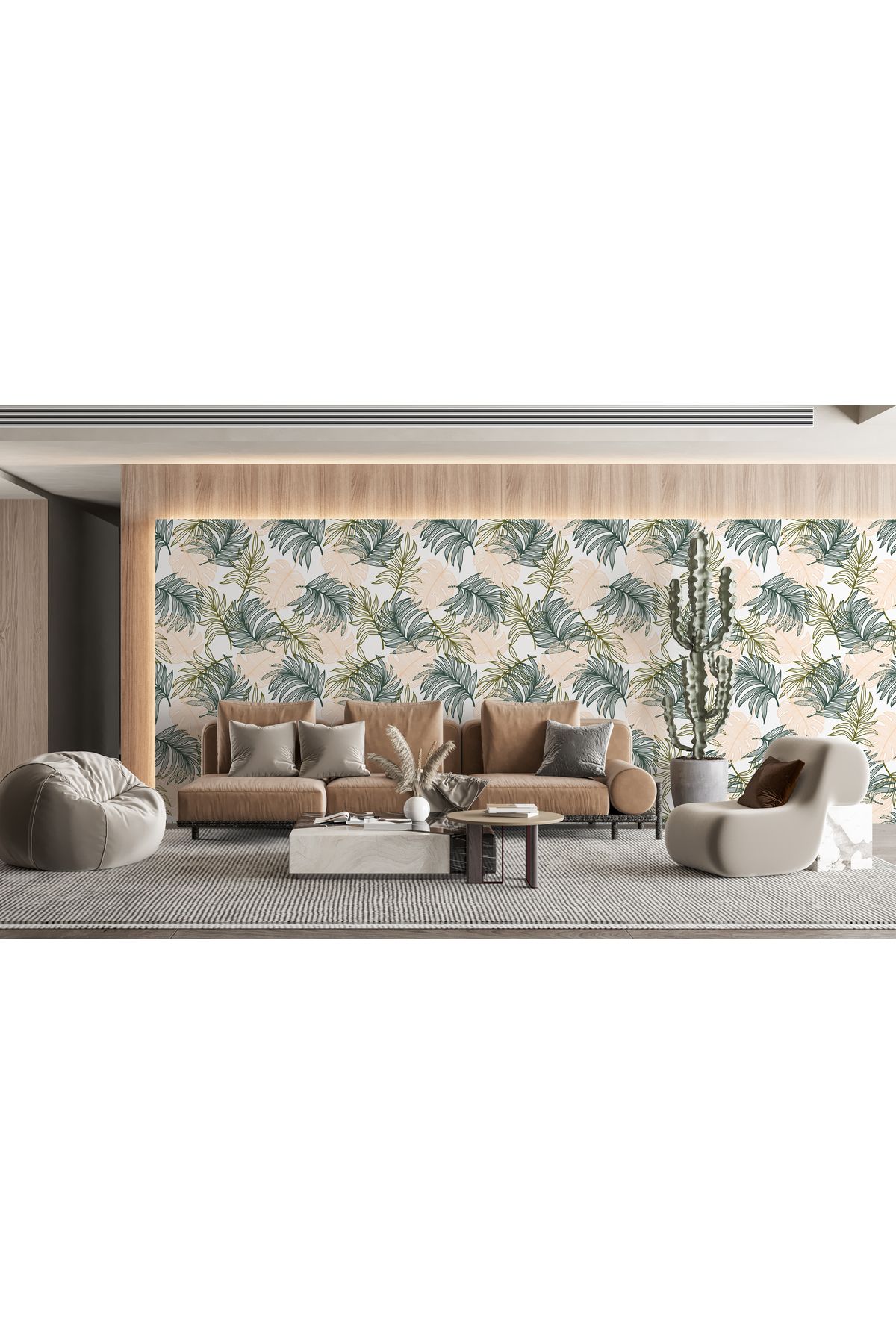 StuArt Design Parlak Renkli Bitkilerle Tropikal Desen Oturma Odası Duvar Kağıdı