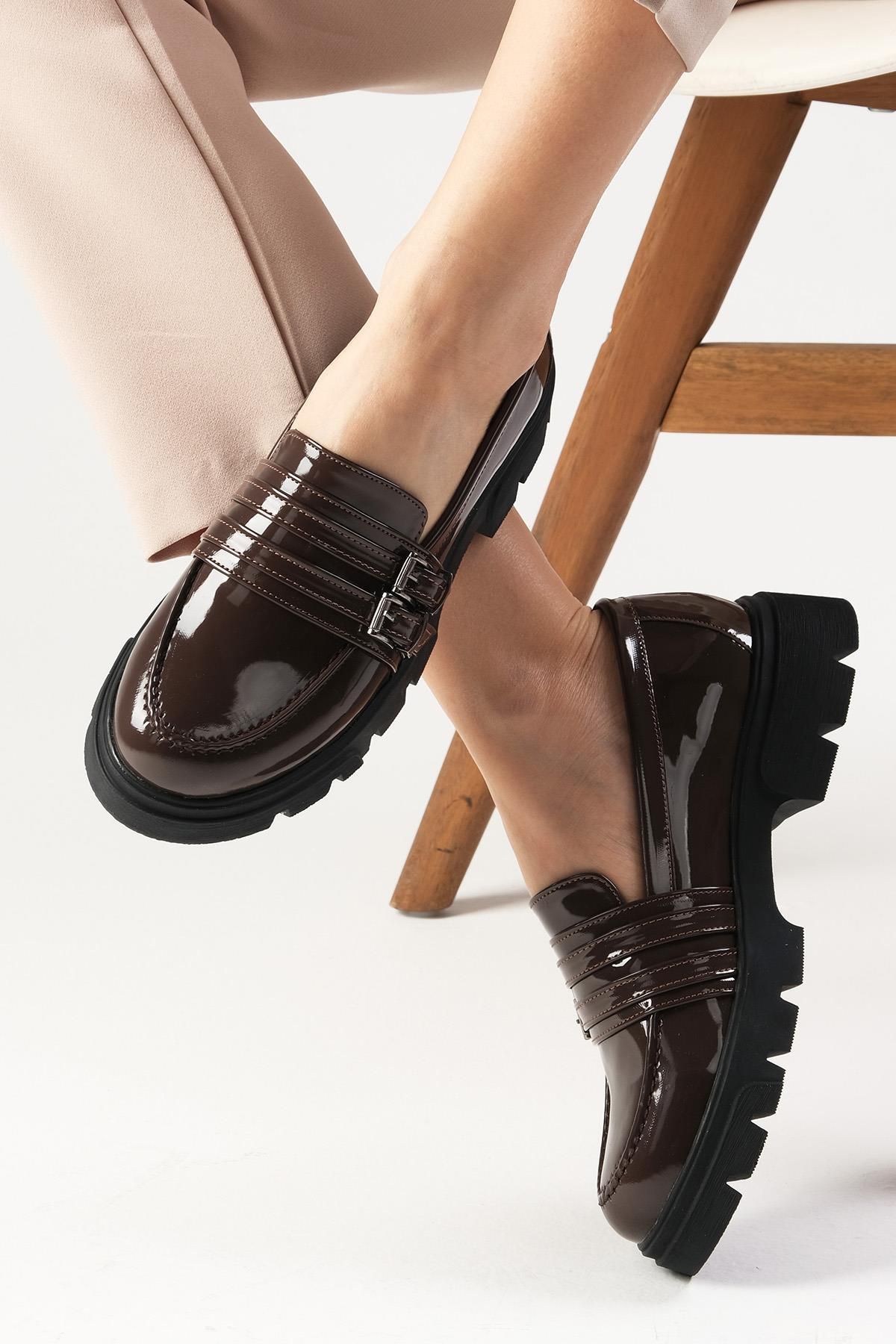 Mio Gusto Gaby Kahverengi Kalın Tabanlı Kadın Loafer Ayakkabı