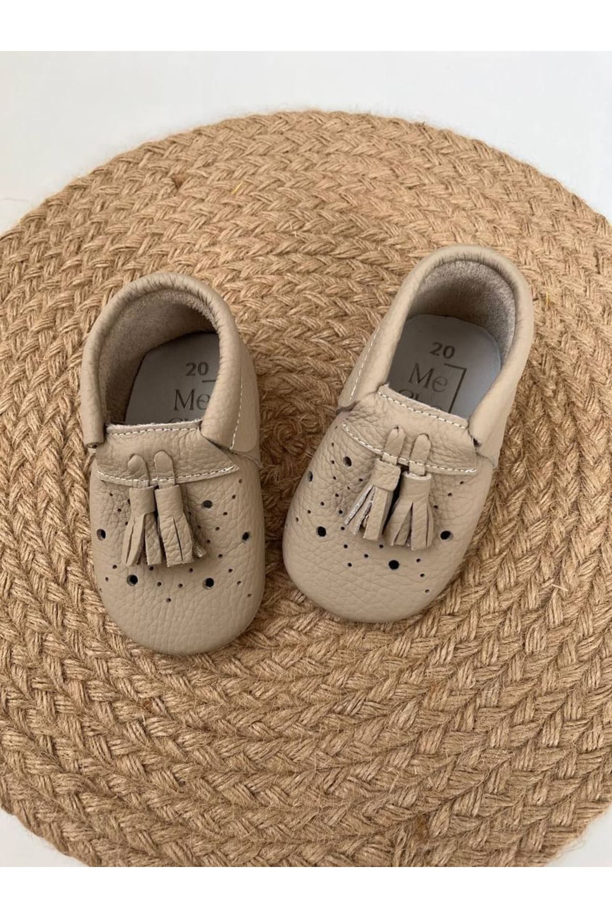 Me Cho Hediyelik Hakiki Deri Bej Bebek Çocuk Patik Makosen Ayakkabısı (BEDEN ÖLÇÜSÜ AÇIKLAMADA)