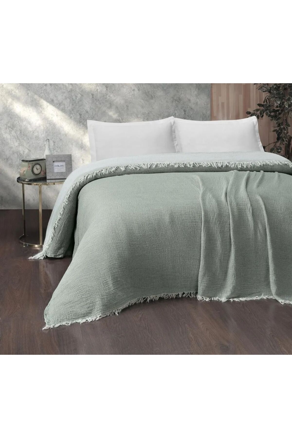 Natural fialka müslin çift kişilik organik yatak örtüsü