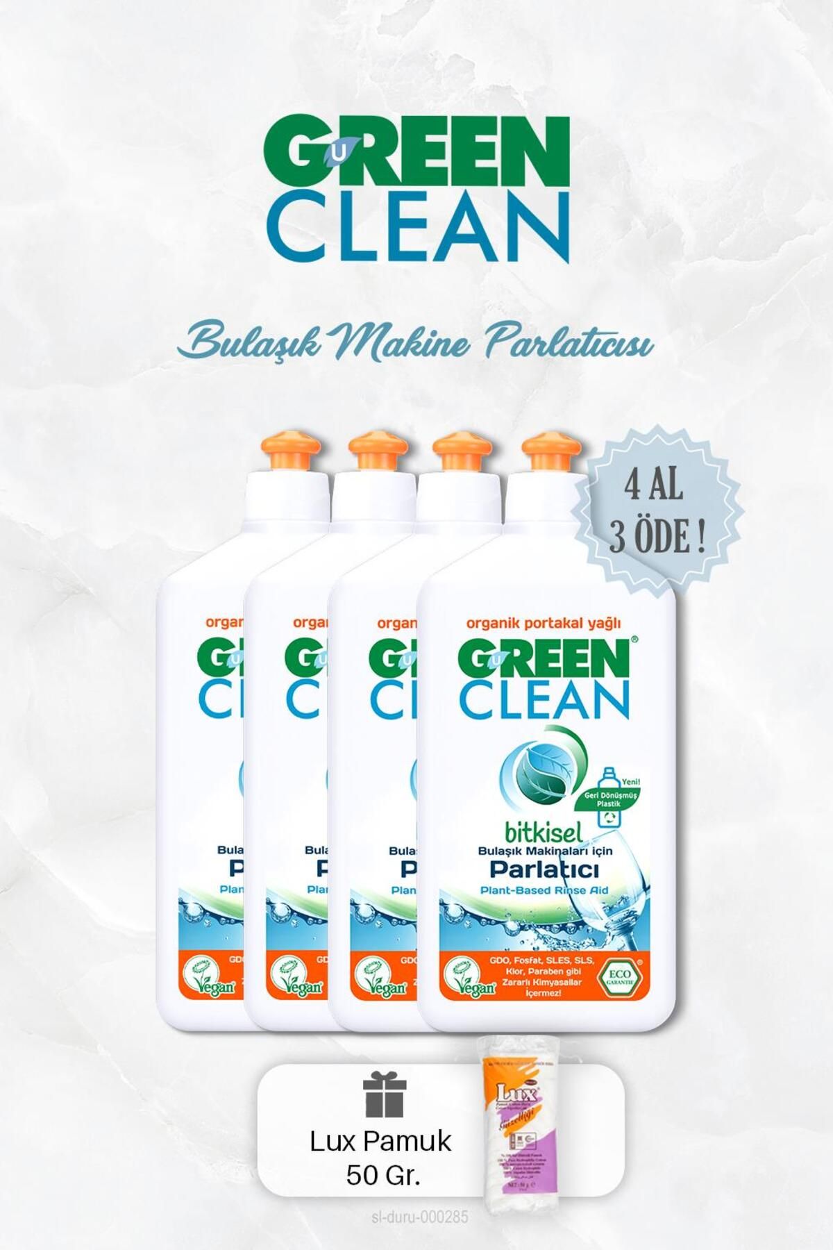 Green Clean 4 Al 3 Öde Bitkisel Bulaşık Parlatıcısı Portakallı 500 ml