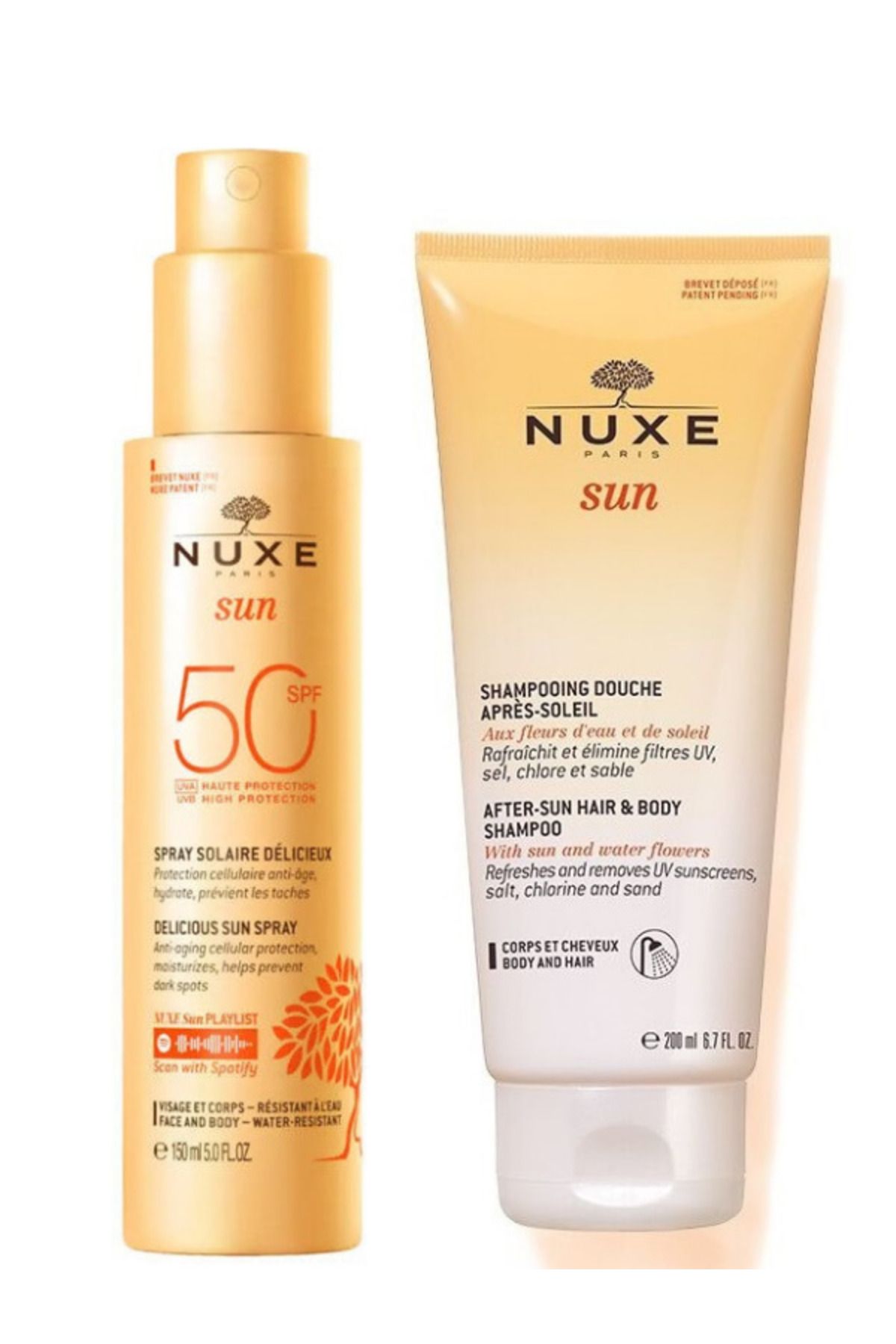 Nuxe Sun Güneş Koruyucu Yüz ve Vücut Sütü Spf 50 150 ml - Nuxe Sun Güneş Sonrası Şampuanı 200 ml