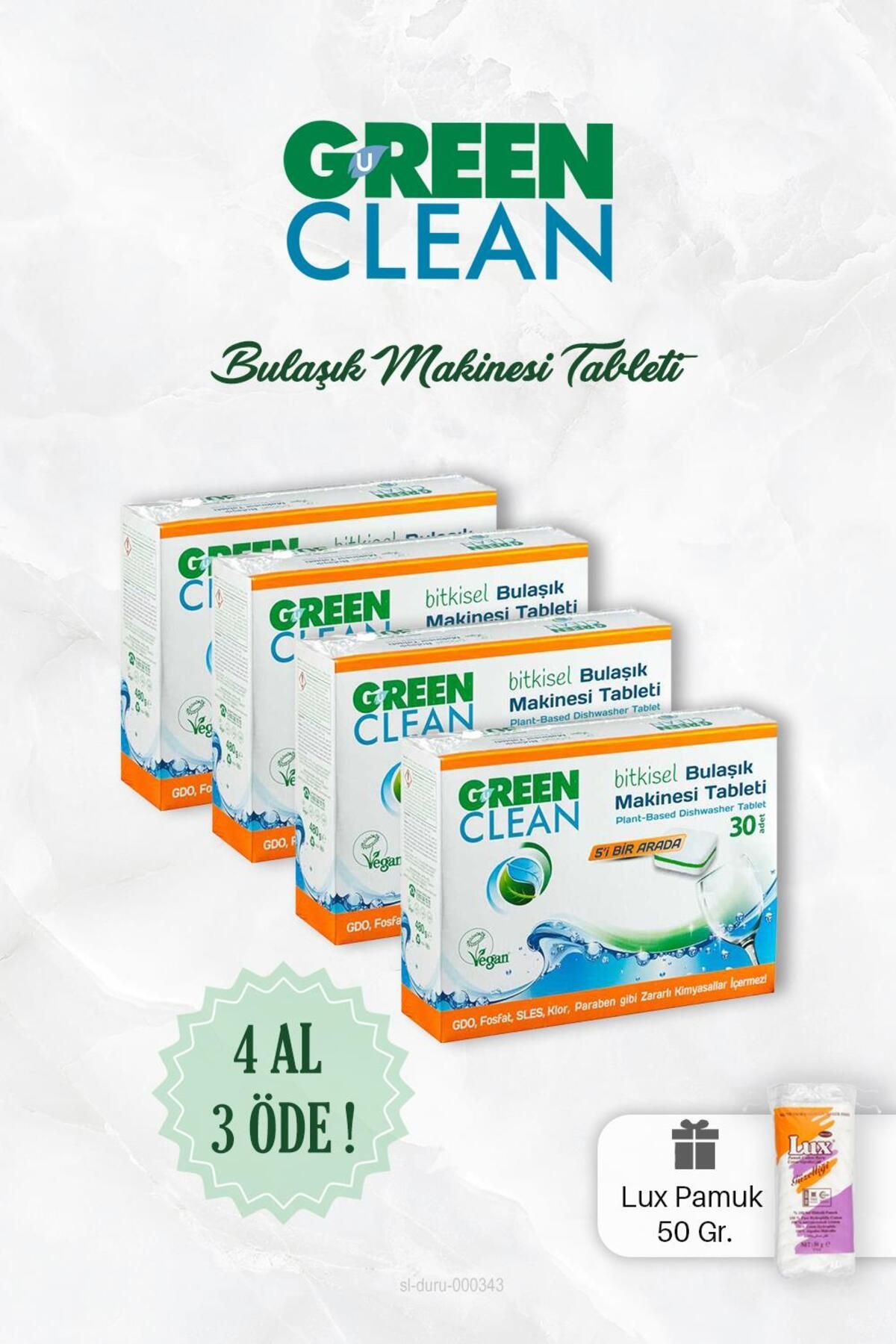 Green Clean 4 AL 3 Öde Bitkisel Bulaşık Tableti 30 Adet