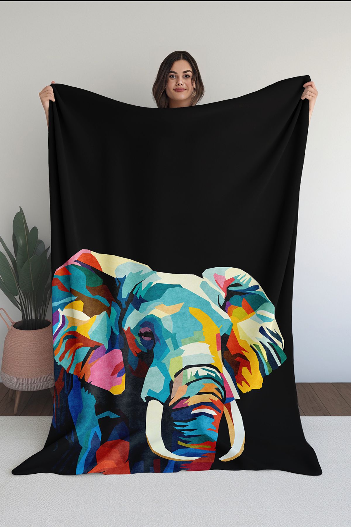 Homefesto Baskılı Polar Siyah Battaniye Tv Battaniyesi Makinede Yıkanabilir Battaniye Blanket056