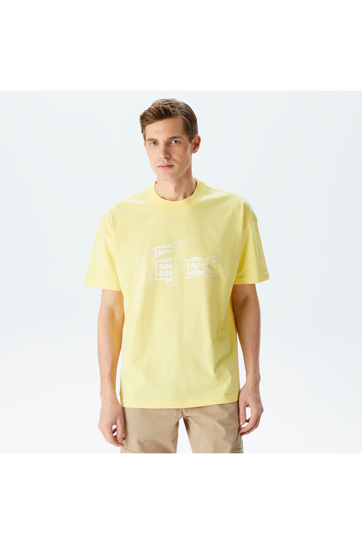 Lacoste Erkek Oversize Fit Bisiklet Yaka Baskılı Sarı T-shirt