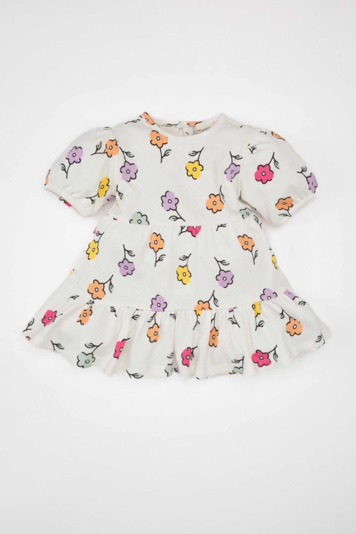 Defacto Kız Bebek Çiçekli Kısa Kollu Waffle Elbise C4492A524SM